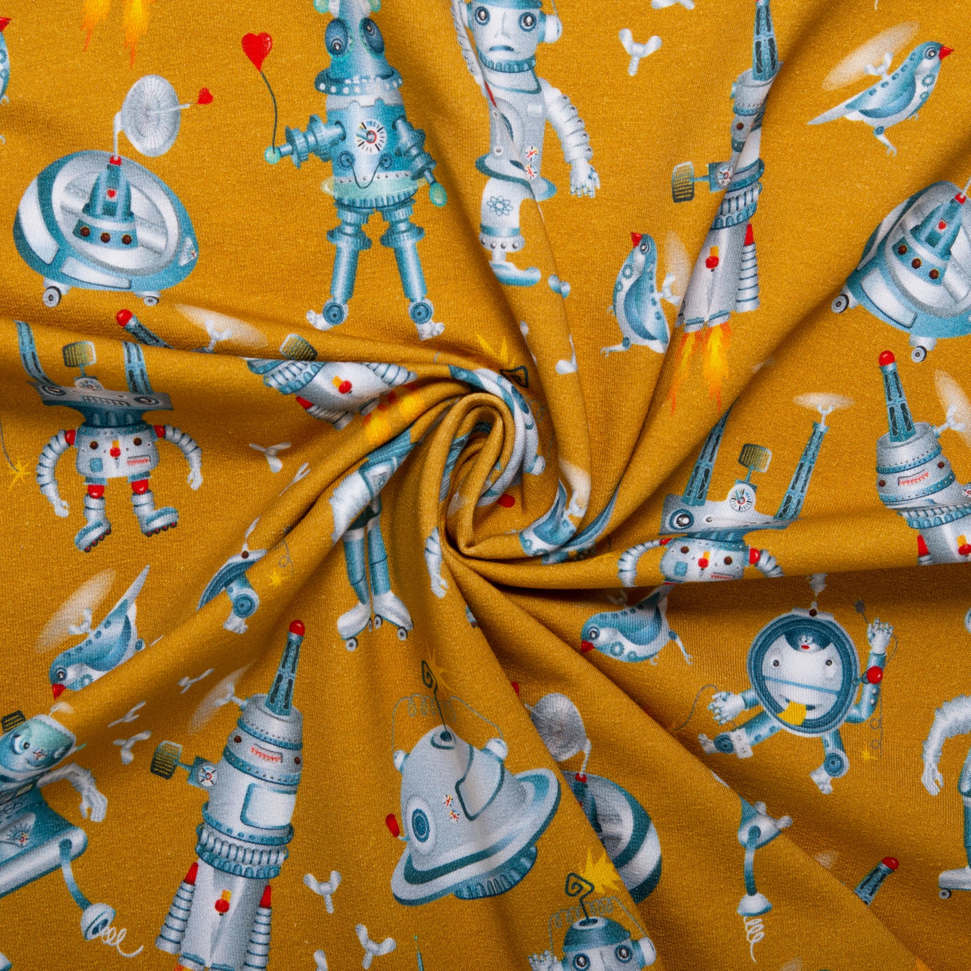 ORGANIC Printed Sweatshirt Fleece - GOTS - Robots - Topaz - Image 2