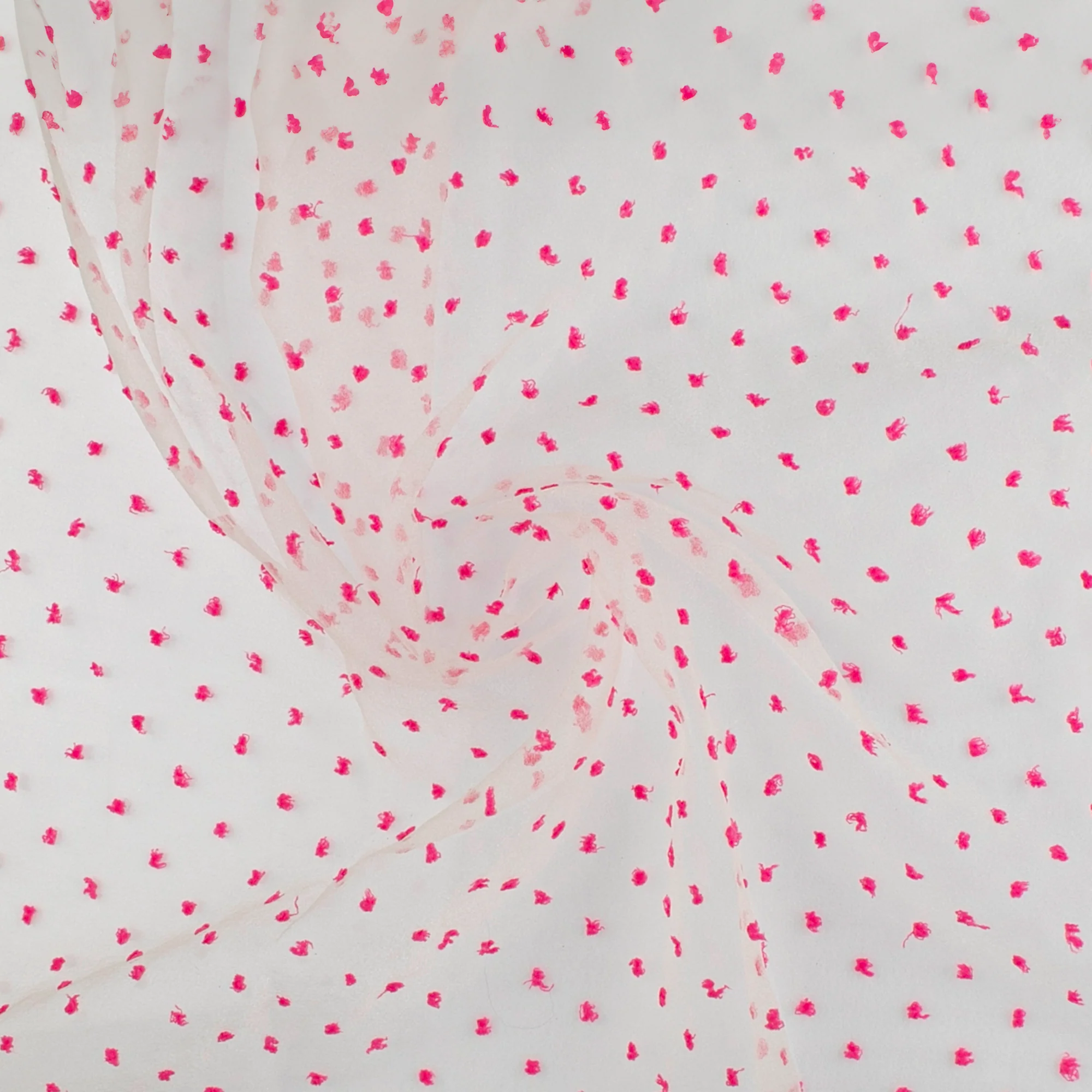 Organza with Embroidered Dot - DOTSY - White & Pink - Image 2
