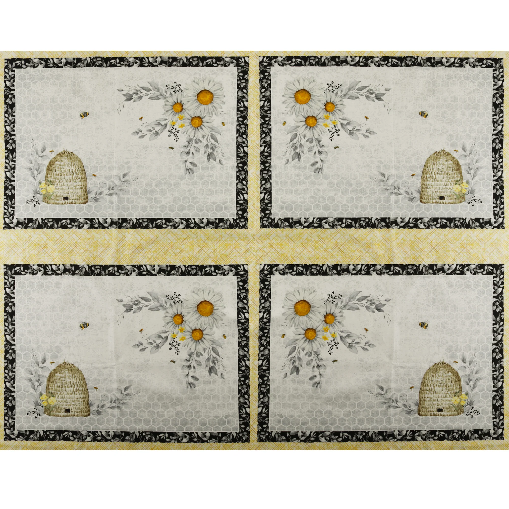 Henry Glass - Printed Cotton - «SWEET BEES» - Panel 44 x 36 in (112x 91 cm) - 007 - Yellow