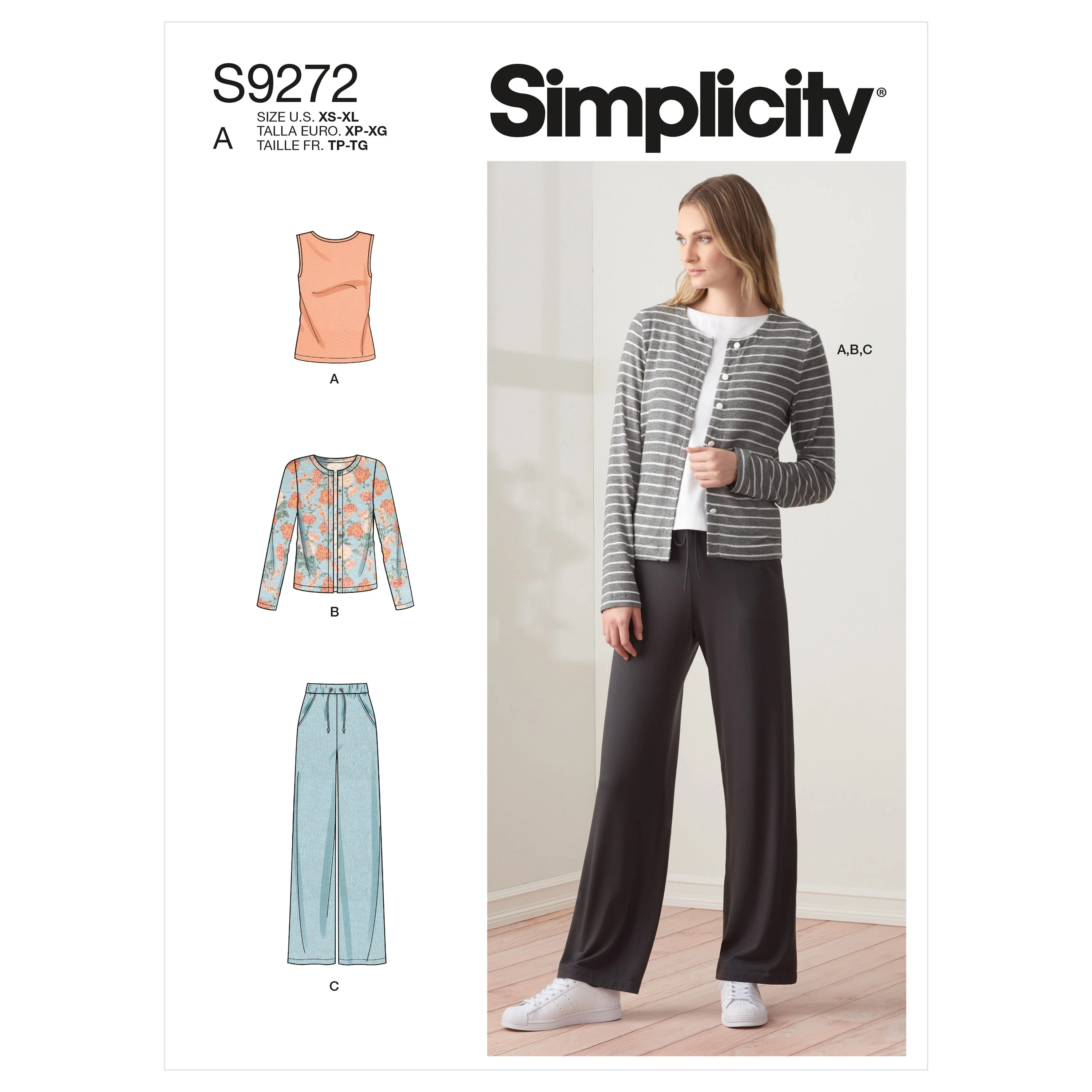 Simplicity S9272 Misses' Knit Cardigan Top & Pants (XS-S-M-L-XL)