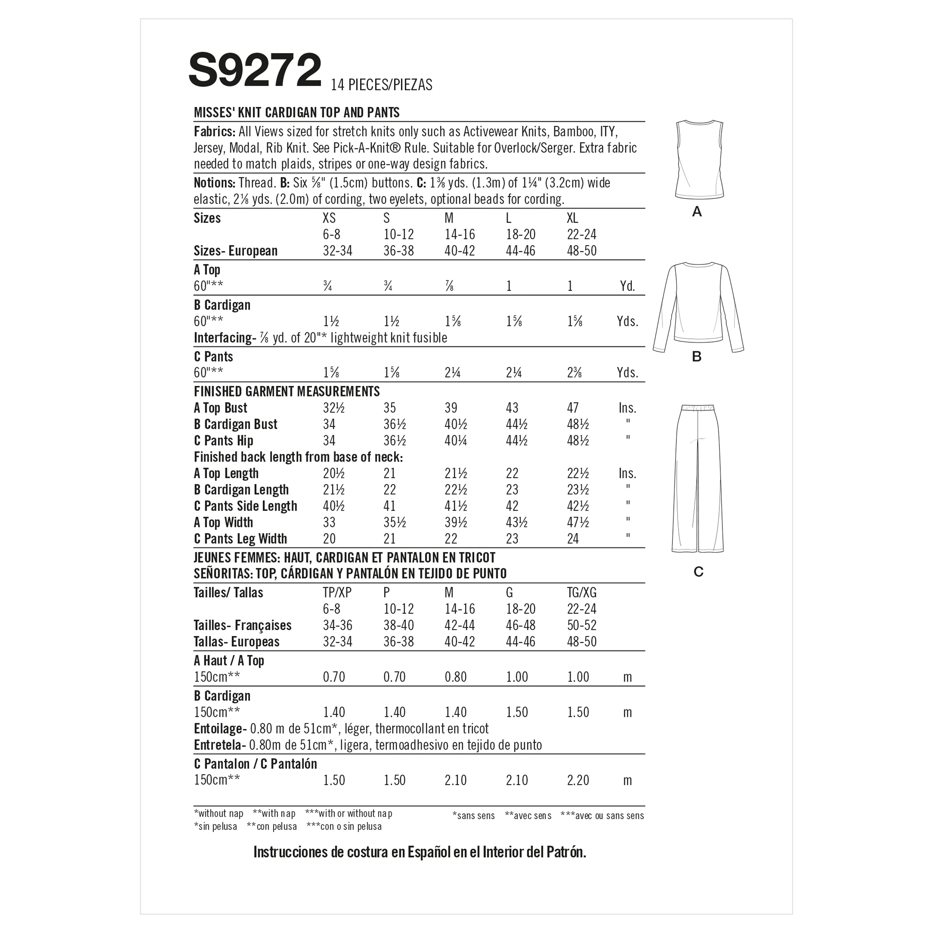 Simplicity S9272 Misses' Knit Cardigan Top & Pants (XS-S-M-L-XL) - Image 2