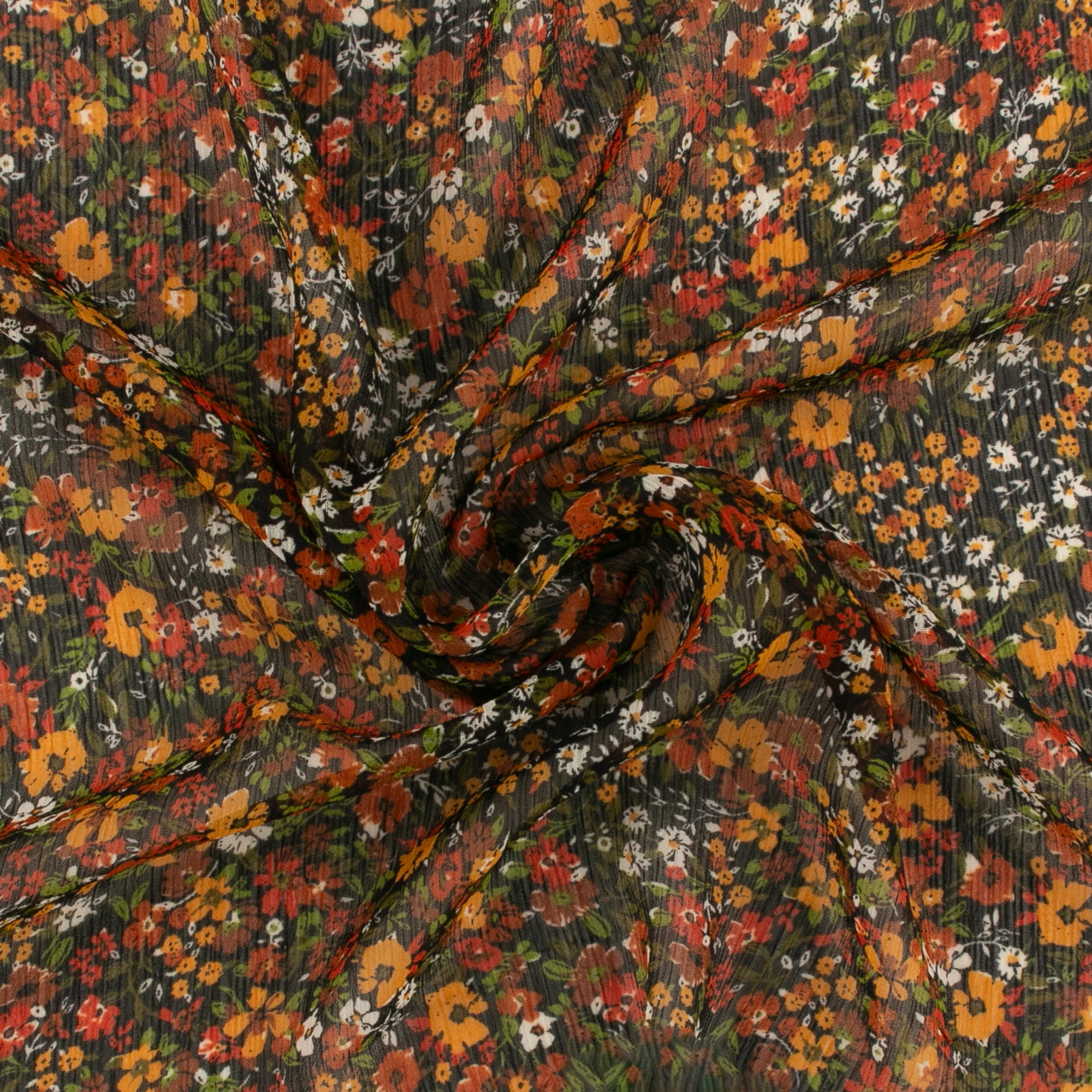 Printed Chiffon - AMANDA - Florals - Black / Orange - Image 2