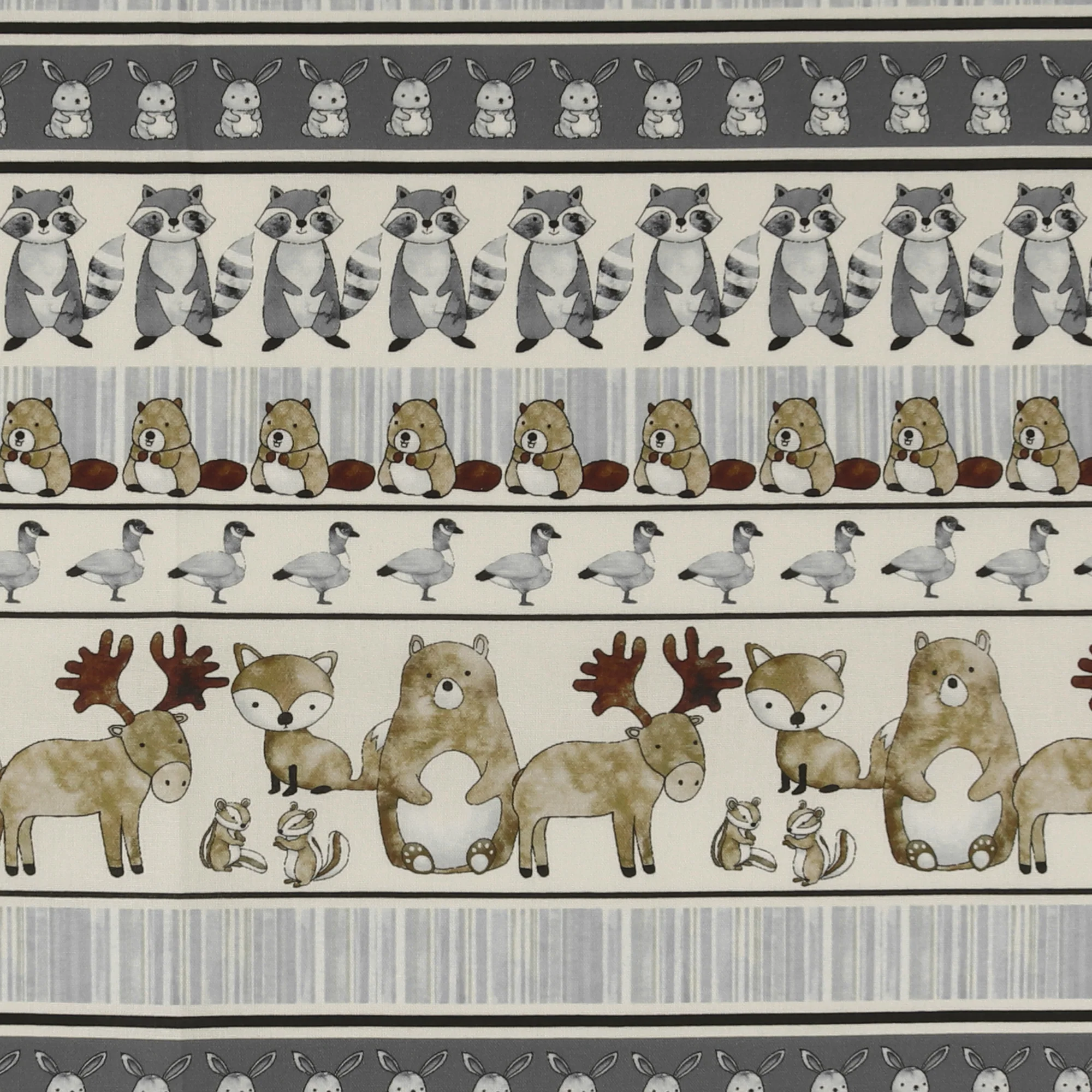 Printed Cotton - 1-2-3 Animal Coordinates - 003 - Natural