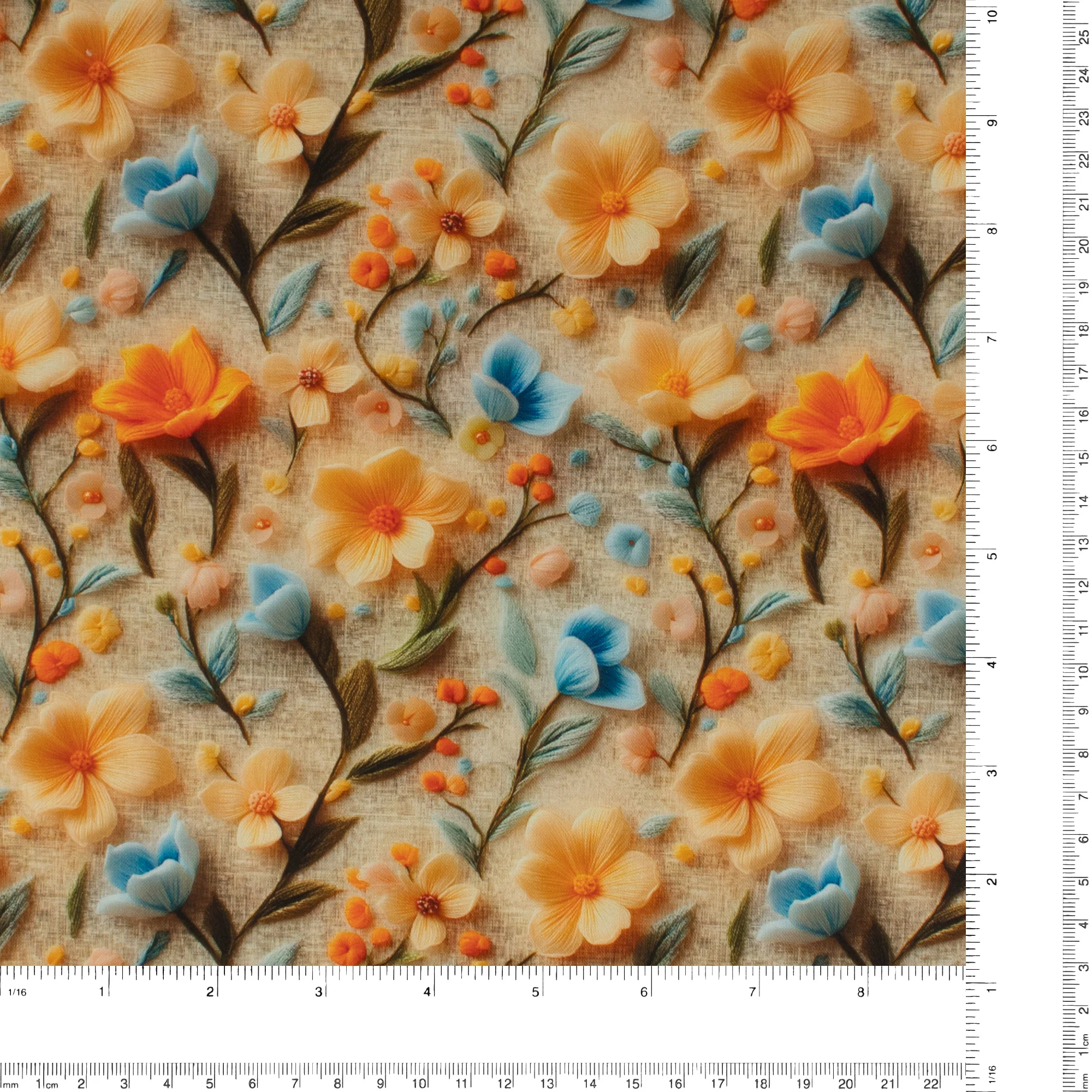 Printed Cotton - 3D Florals II - 005 - Beige - Image 3
