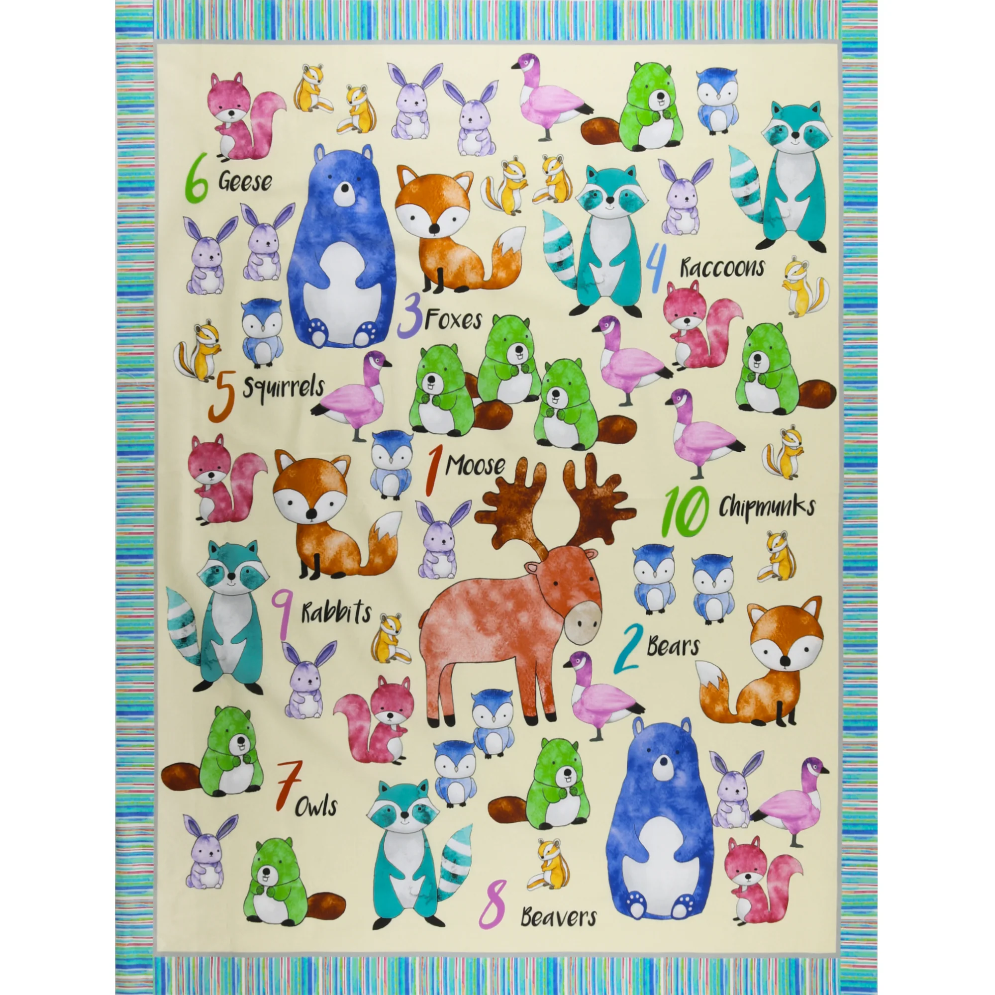 Printed Cotton Animal Panel - 002 - 36 x 44 in (91 x 112 cm) - Bright