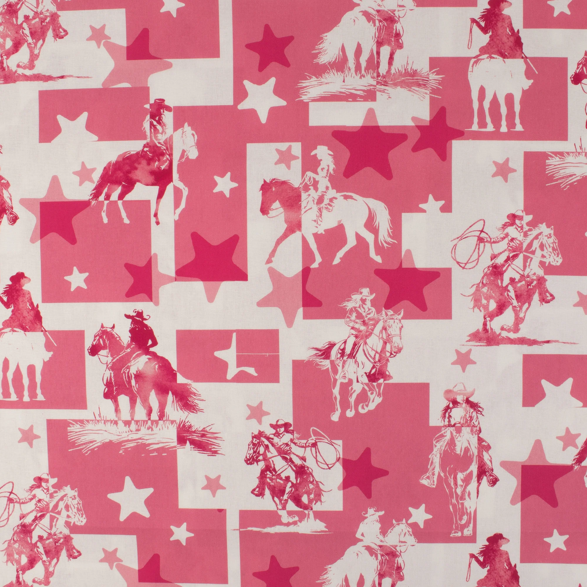 Printed Cotton - Cowgirl - 001 - White & Pink