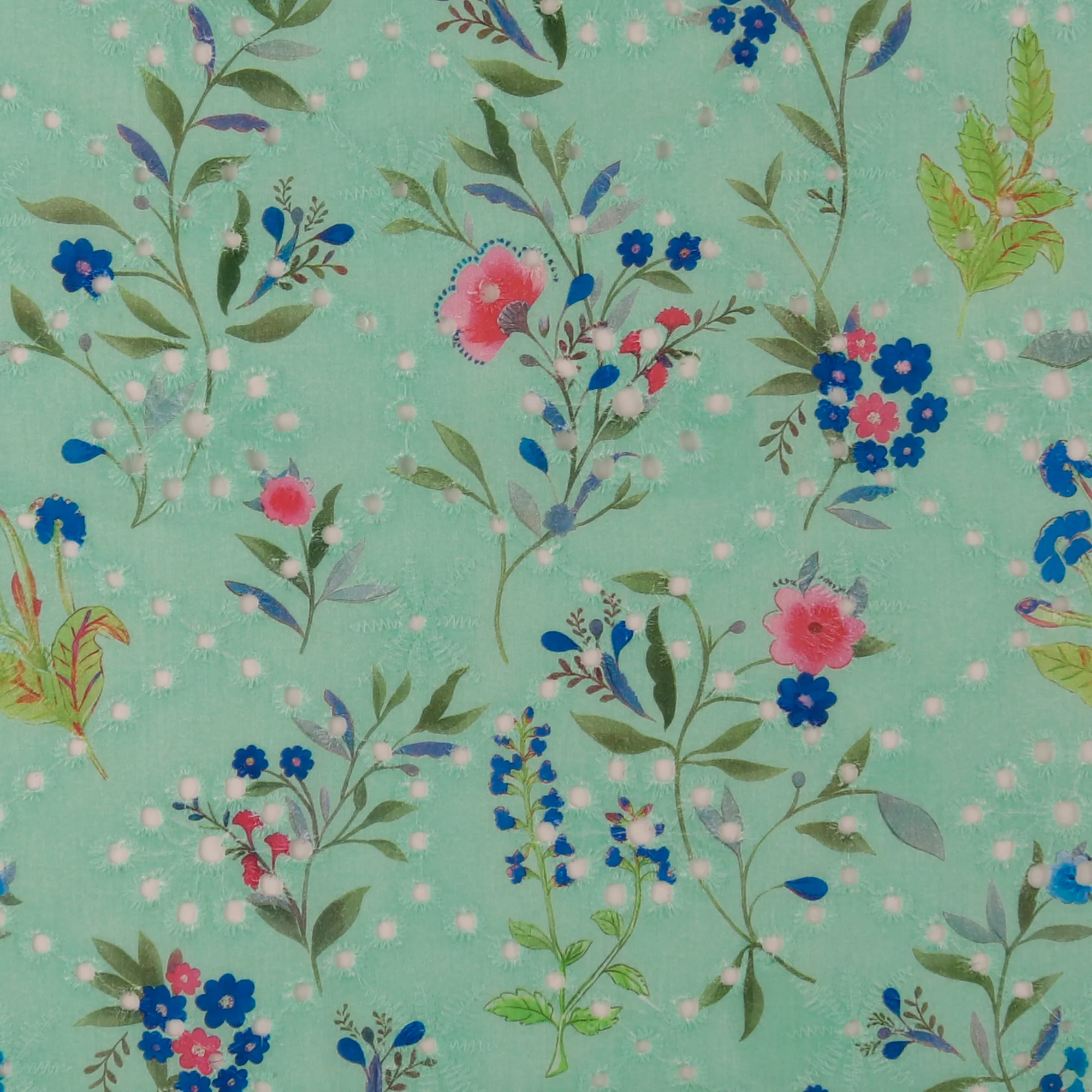 Printed Cotton Embroidery - COVENT GARDEN - 002 - Aqua