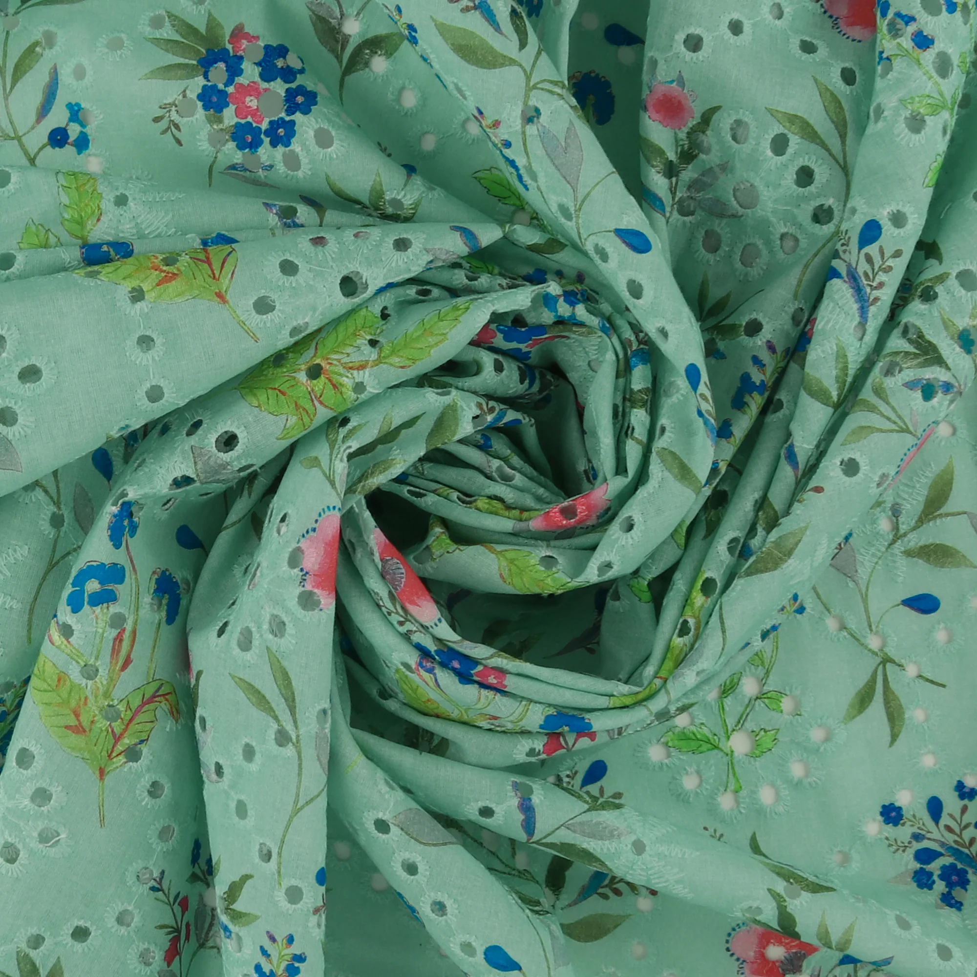 Printed Cotton Embroidery - COVENT GARDEN - 002 - Aqua - Image 2