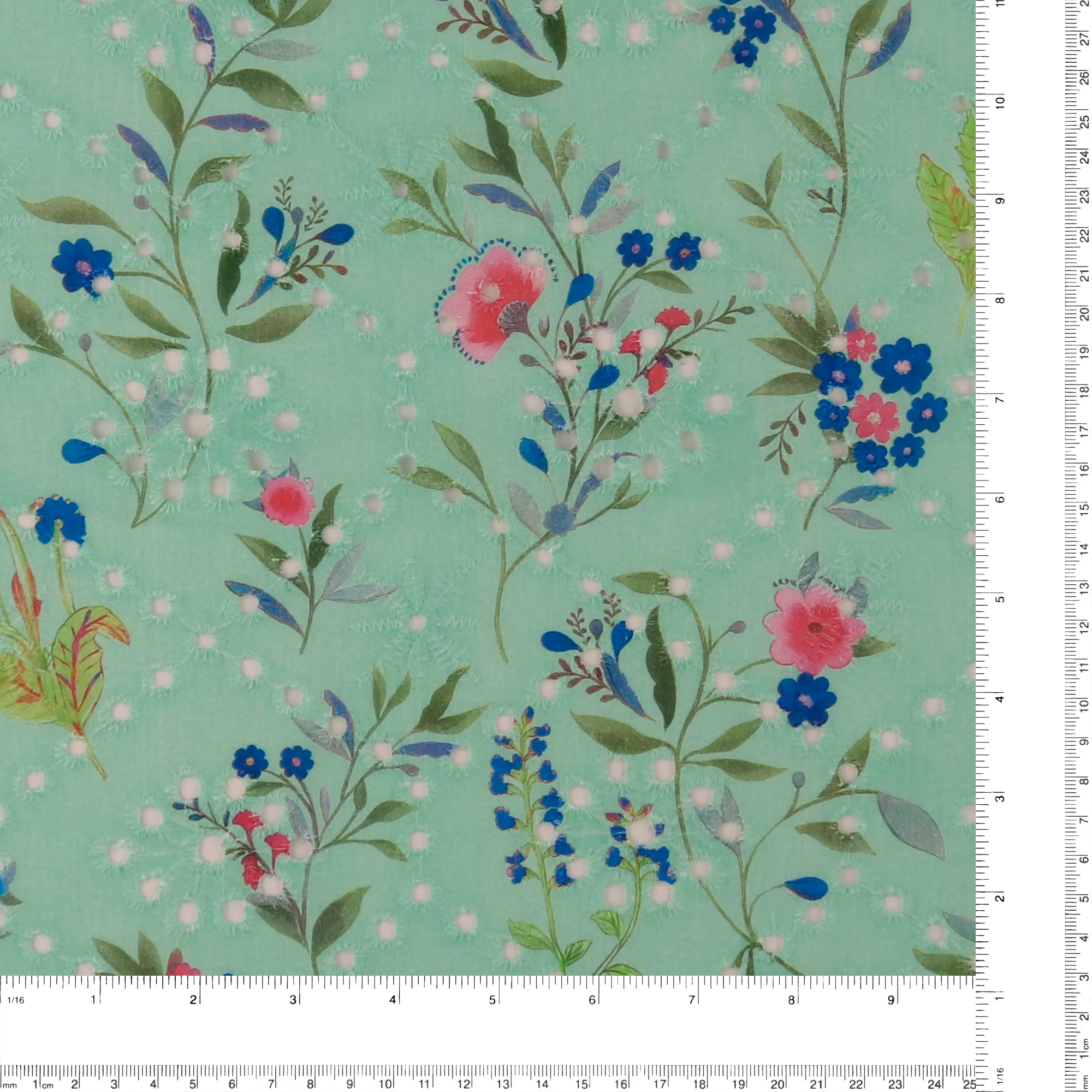 Printed Cotton Embroidery - COVENT GARDEN - 002 - Aqua - Image 3