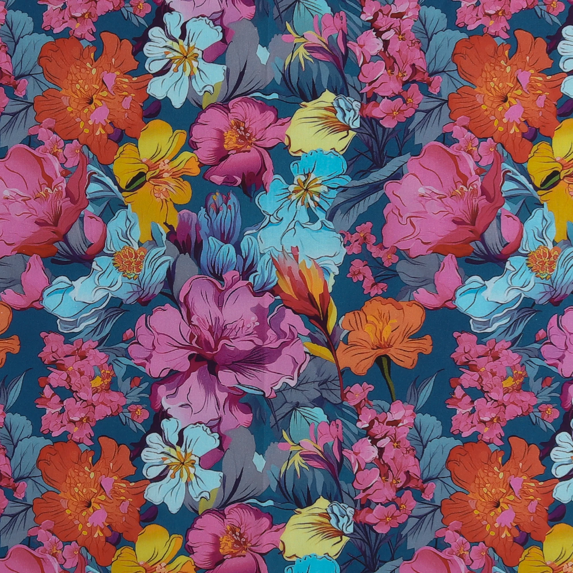 Printed Cotton - Floral Charm - 011 -Teal