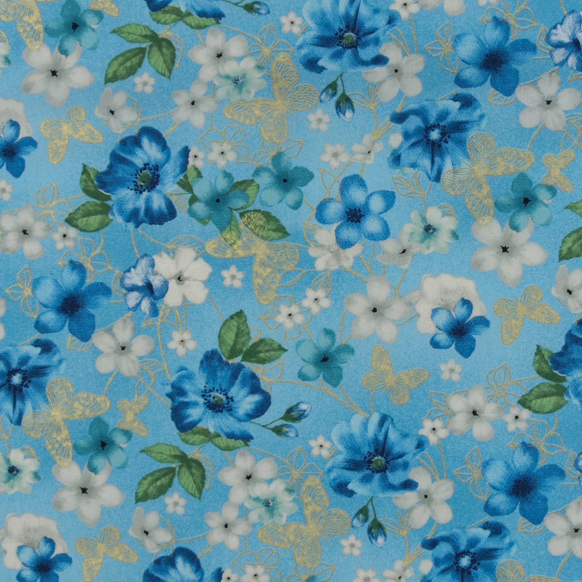 Printed Cotton - Golden Butterfly - 001 - Blue