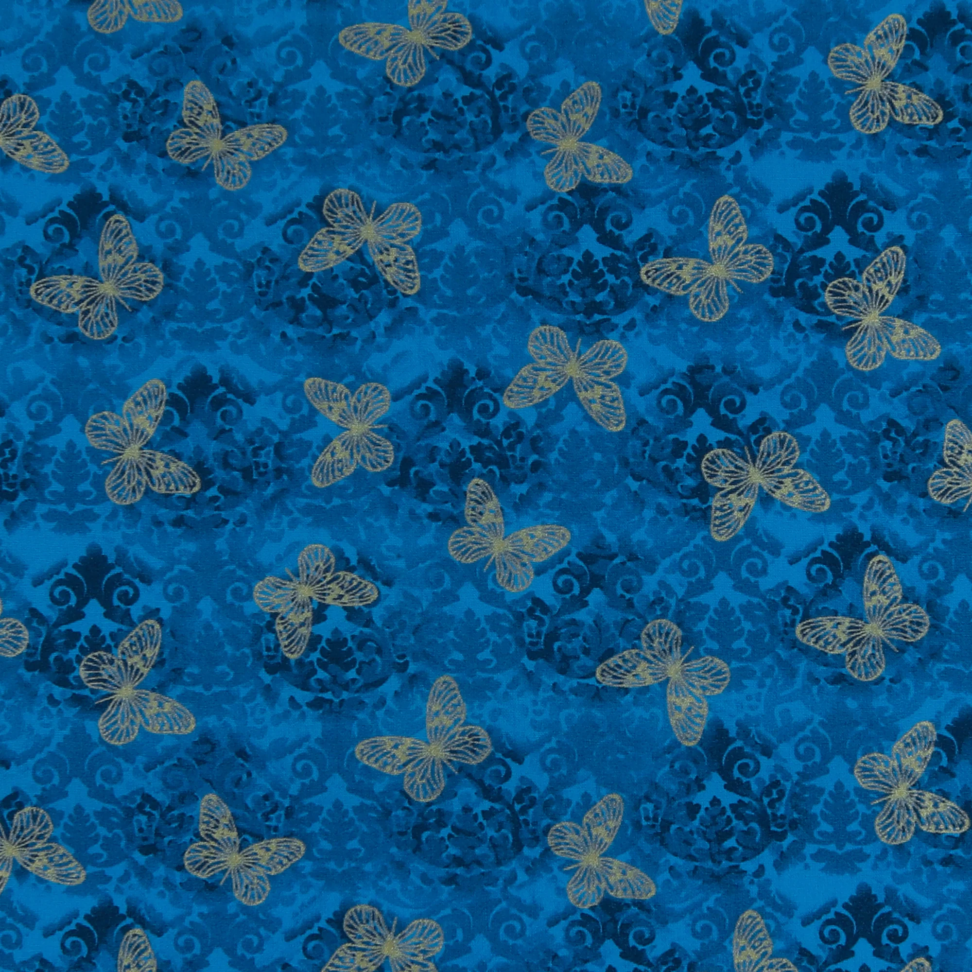 Printed Cotton - Golden Butterfly - 003 - Blue