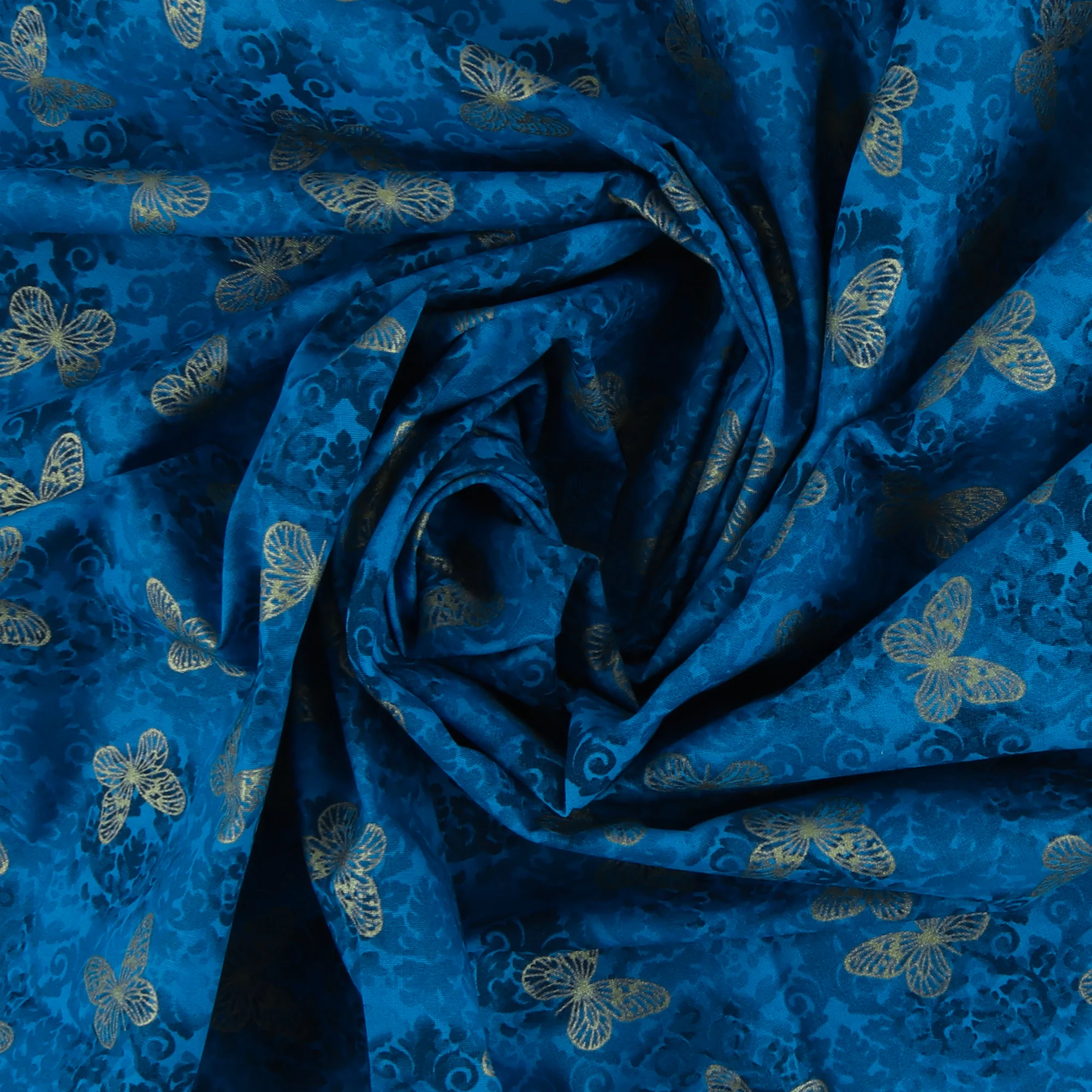Printed Cotton - Golden Butterfly - 003 - Blue - Image 2