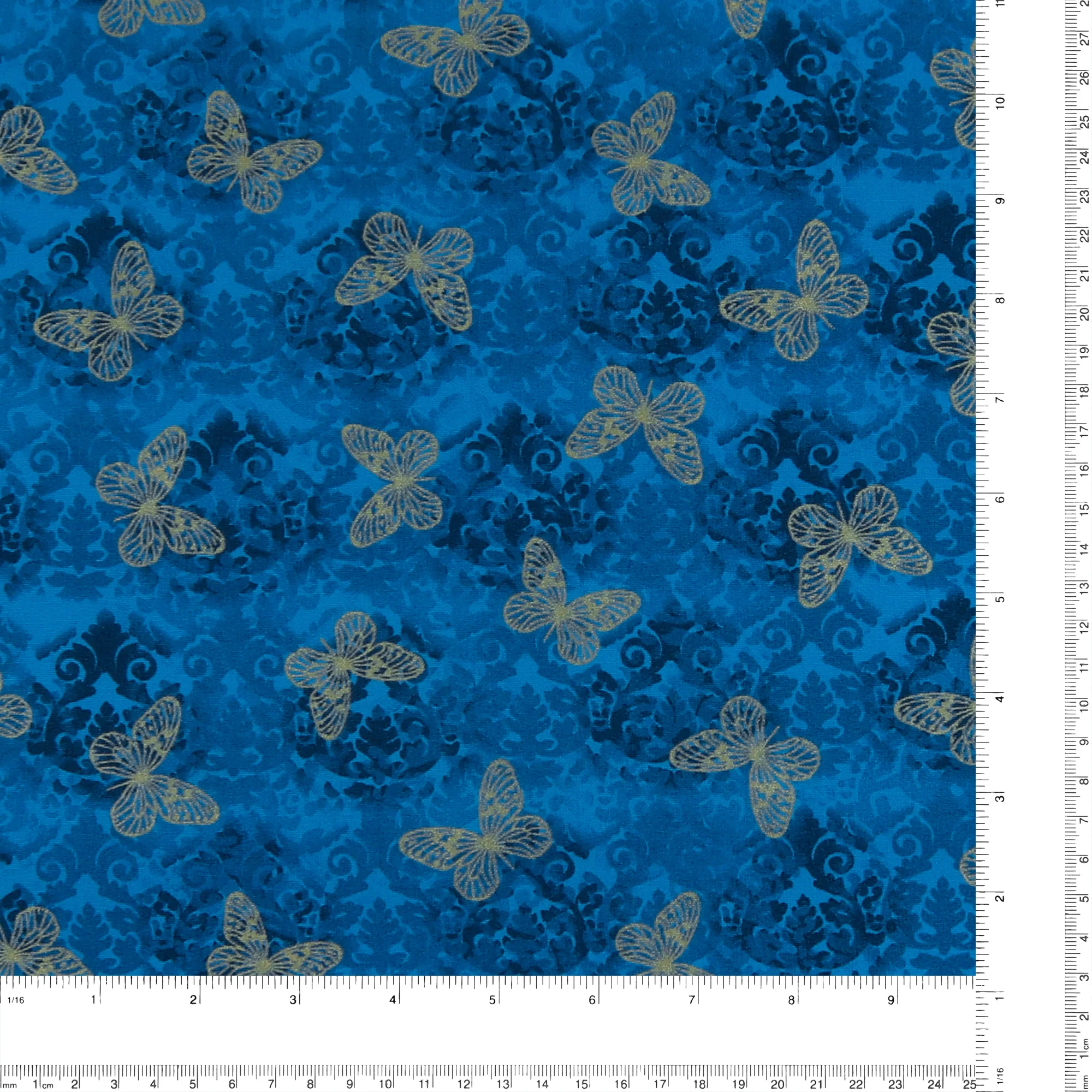 Printed Cotton - Golden Butterfly - 003 - Blue - Image 3