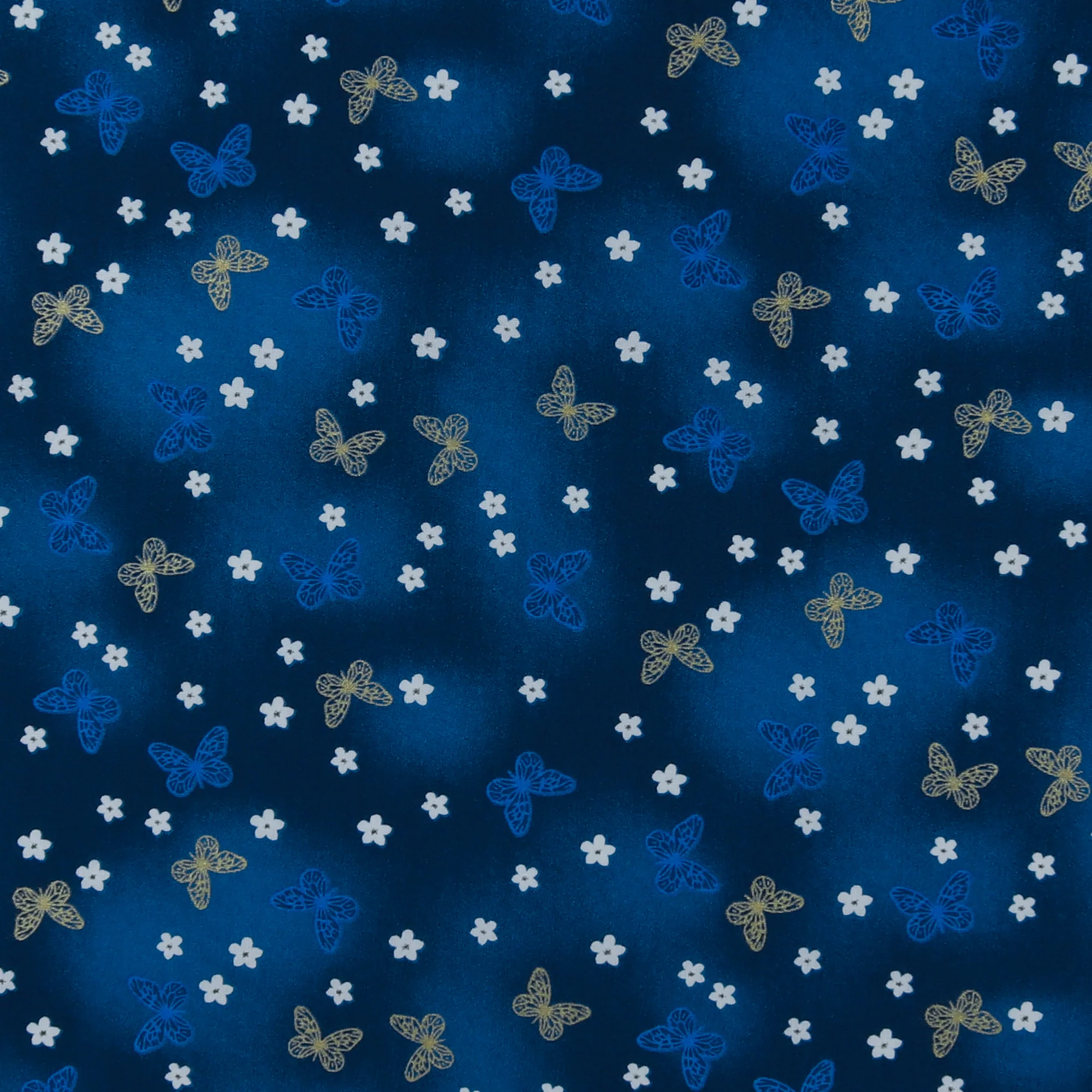 Printed Cotton - Golden Butterfly - 004 - Navy