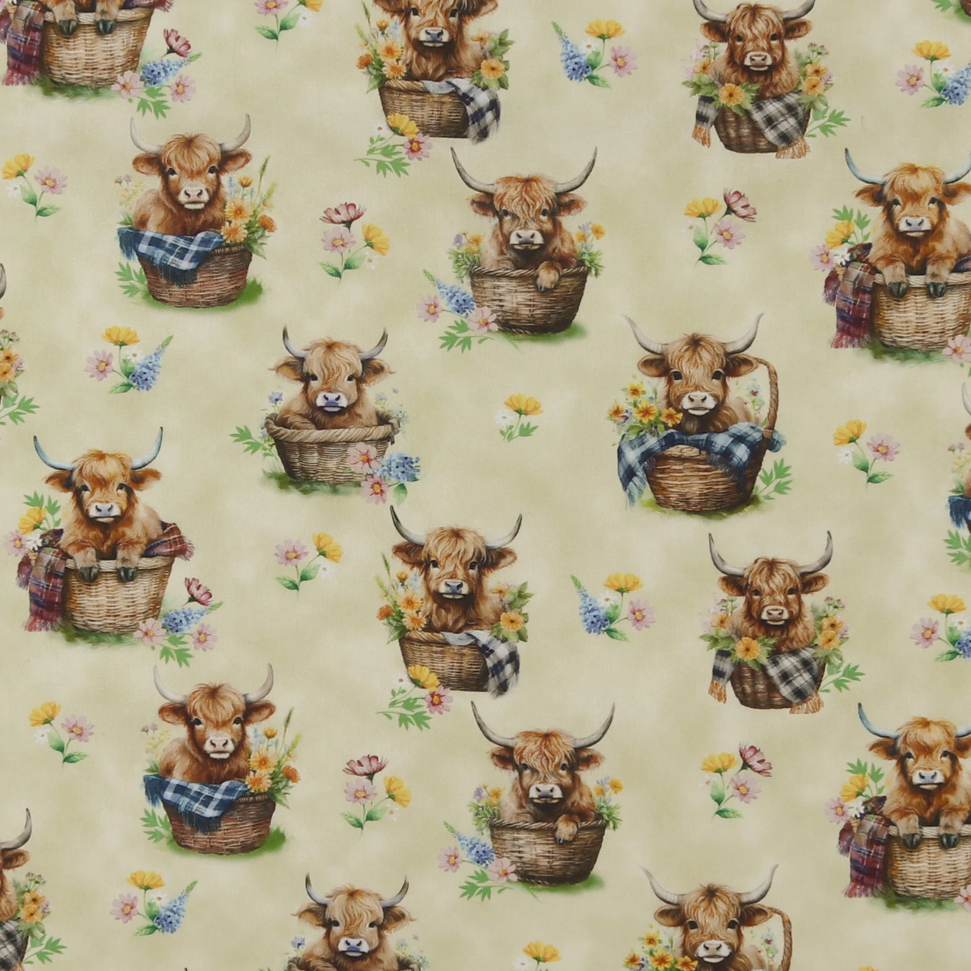 Printed Cotton - Highlands country - 004 - Cream