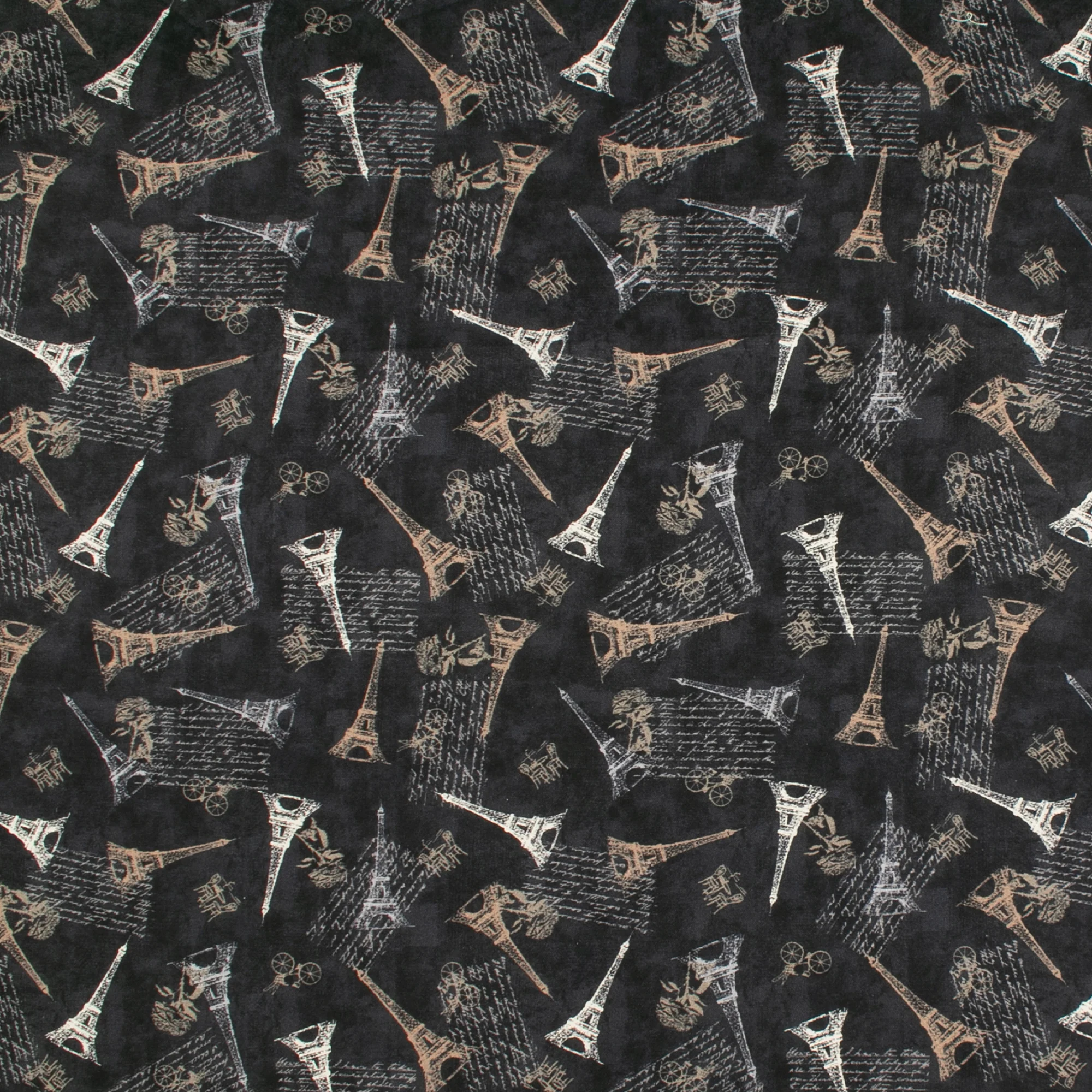 Printed Cotton - < J'AIME PARIS> - 002 - Black