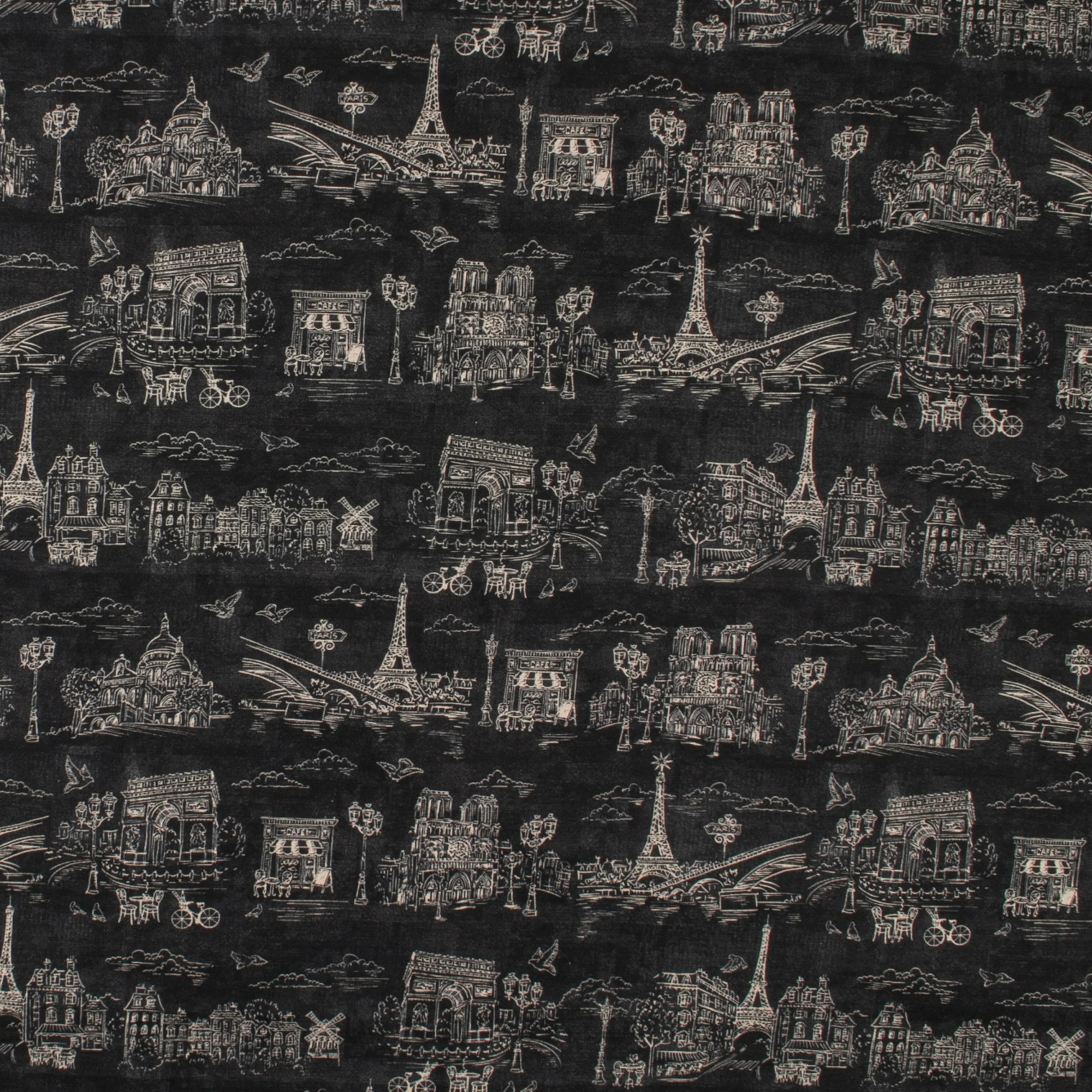 Printed Cotton - < J'AIME PARIS> - 004 - Black