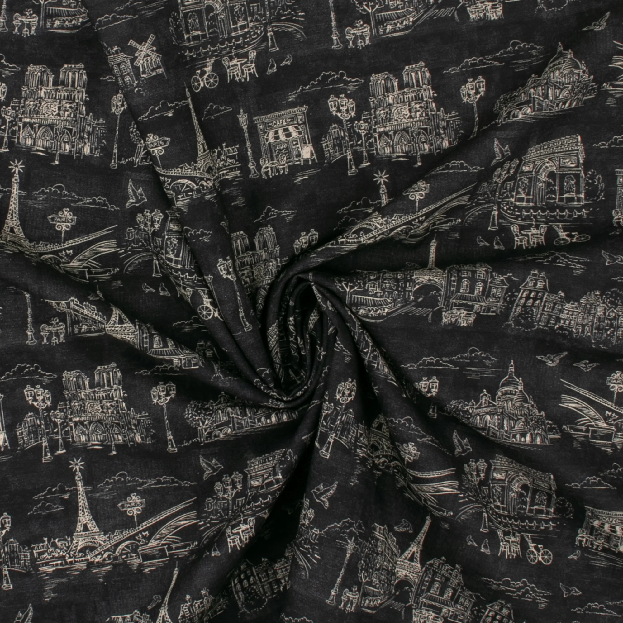 Printed Cotton - < J'AIME PARIS> - 004 - Black - Image 2