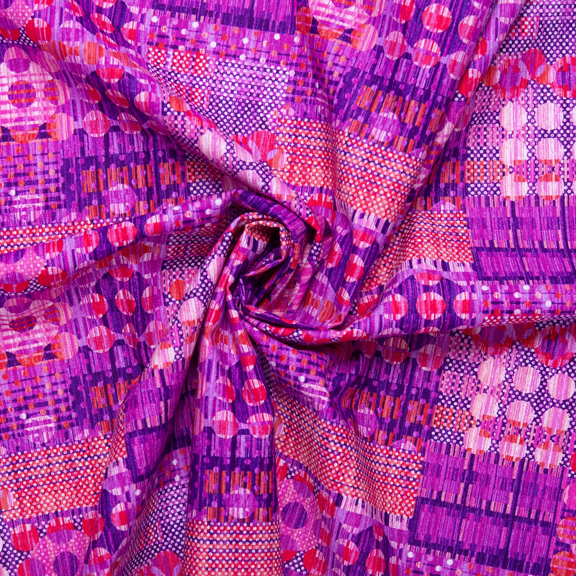 Printed cotton - KINETIC GEOMETRICS - Plaid dots - Purple - Image 2