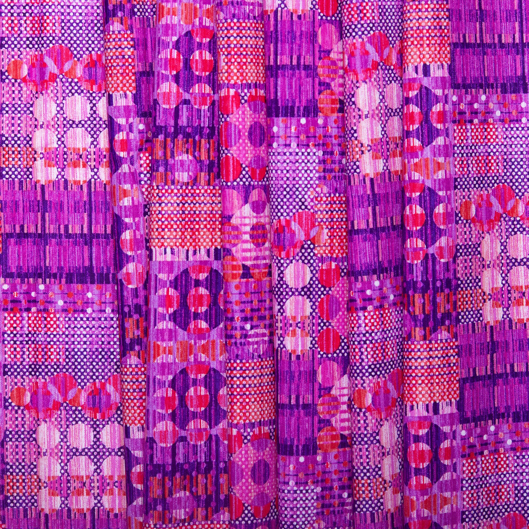Printed cotton - KINETIC GEOMETRICS - Plaid dots - Purple - Image 4