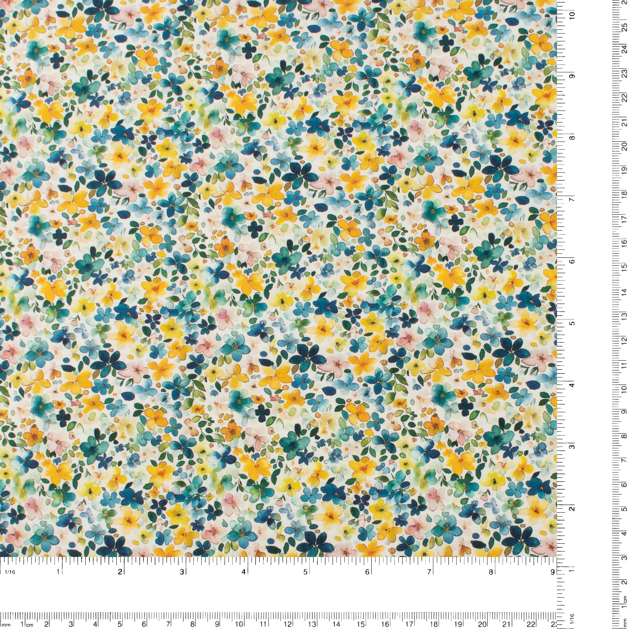 Printed Cotton - Lillibet Floral - 006 - Teal/Yellow - Image 3