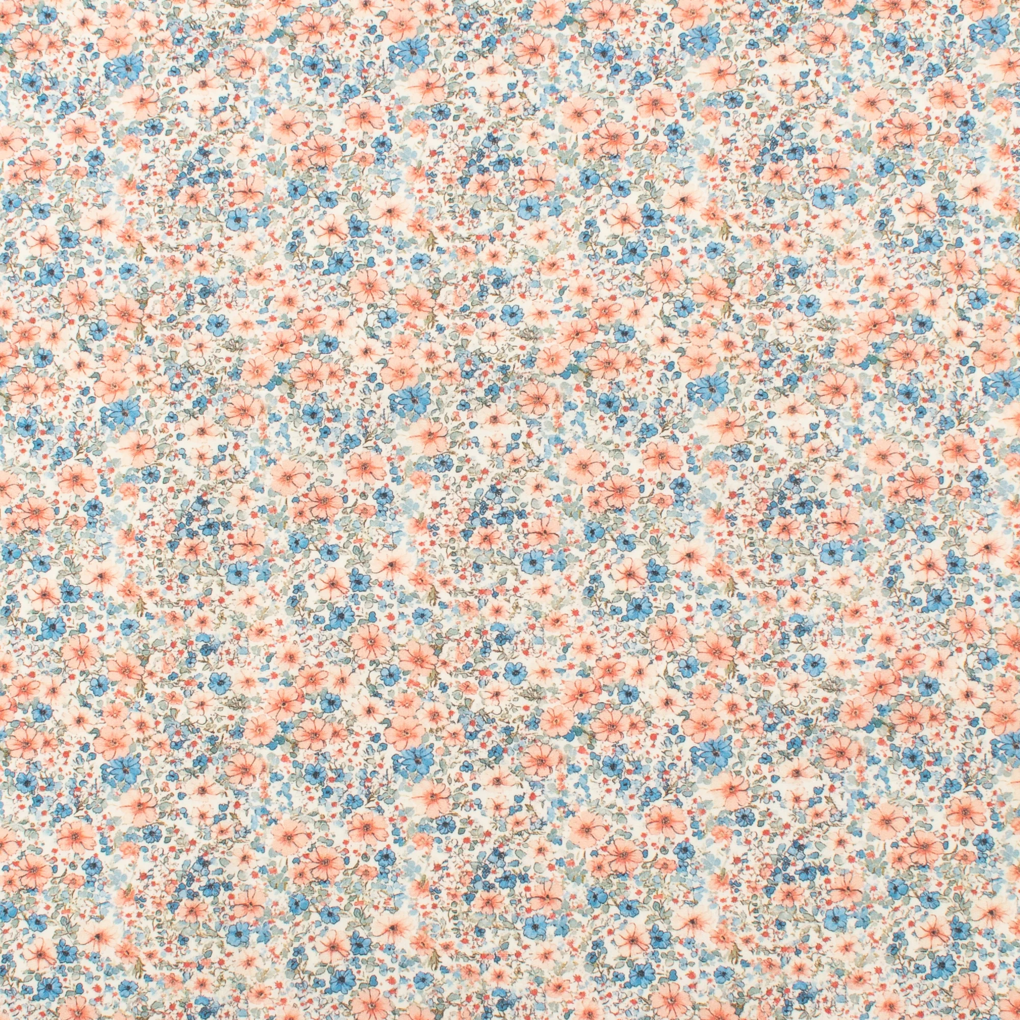 Printed Cotton - Lillibet Floral - 010 - Peach/Blue