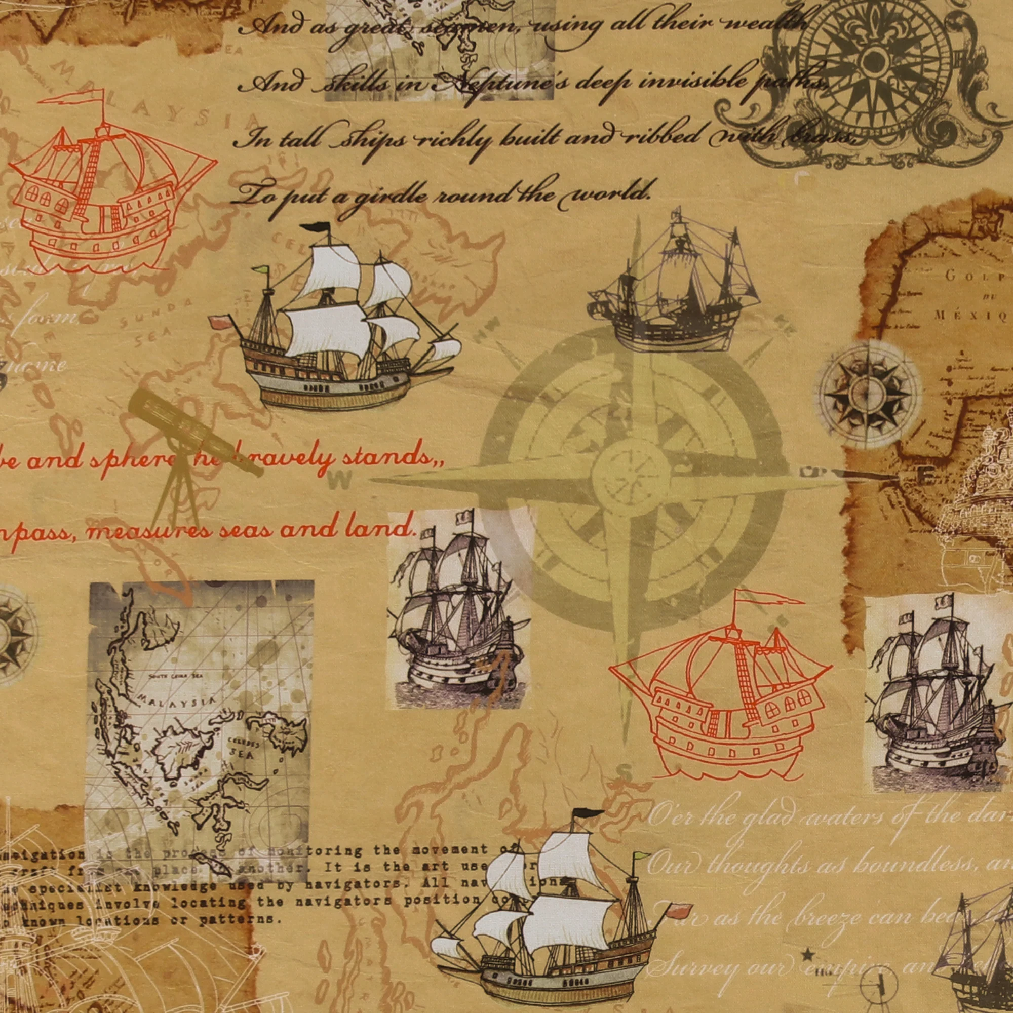 Printed Cotton - Sailing Away - 001 - Golden