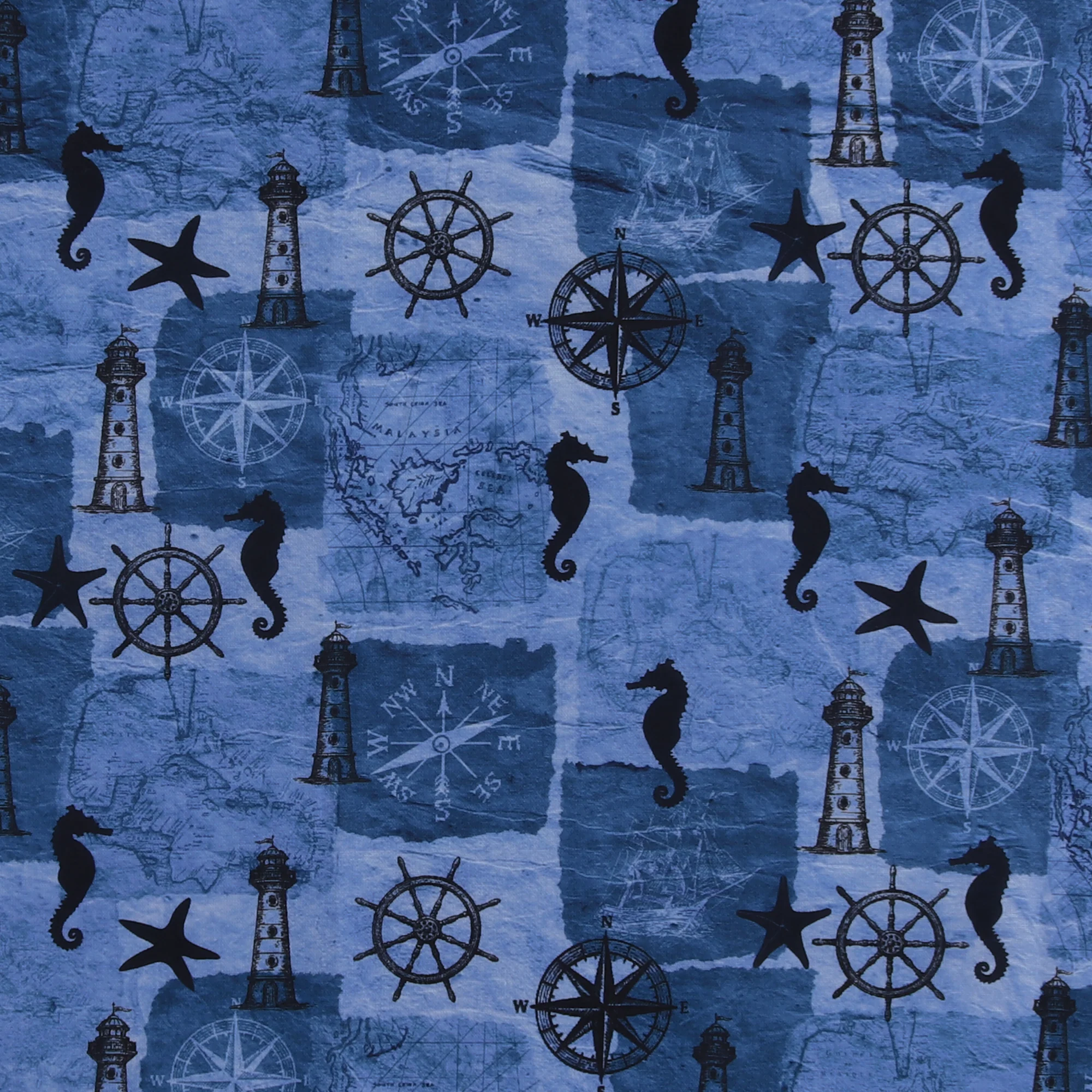 Printed Cotton - Sailing Away - 004 - Navy