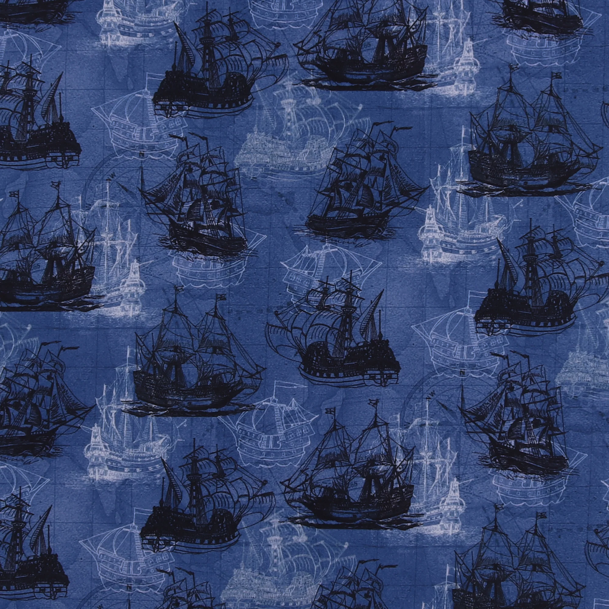 Printed Cotton - Sailing Away - 006 - Navy