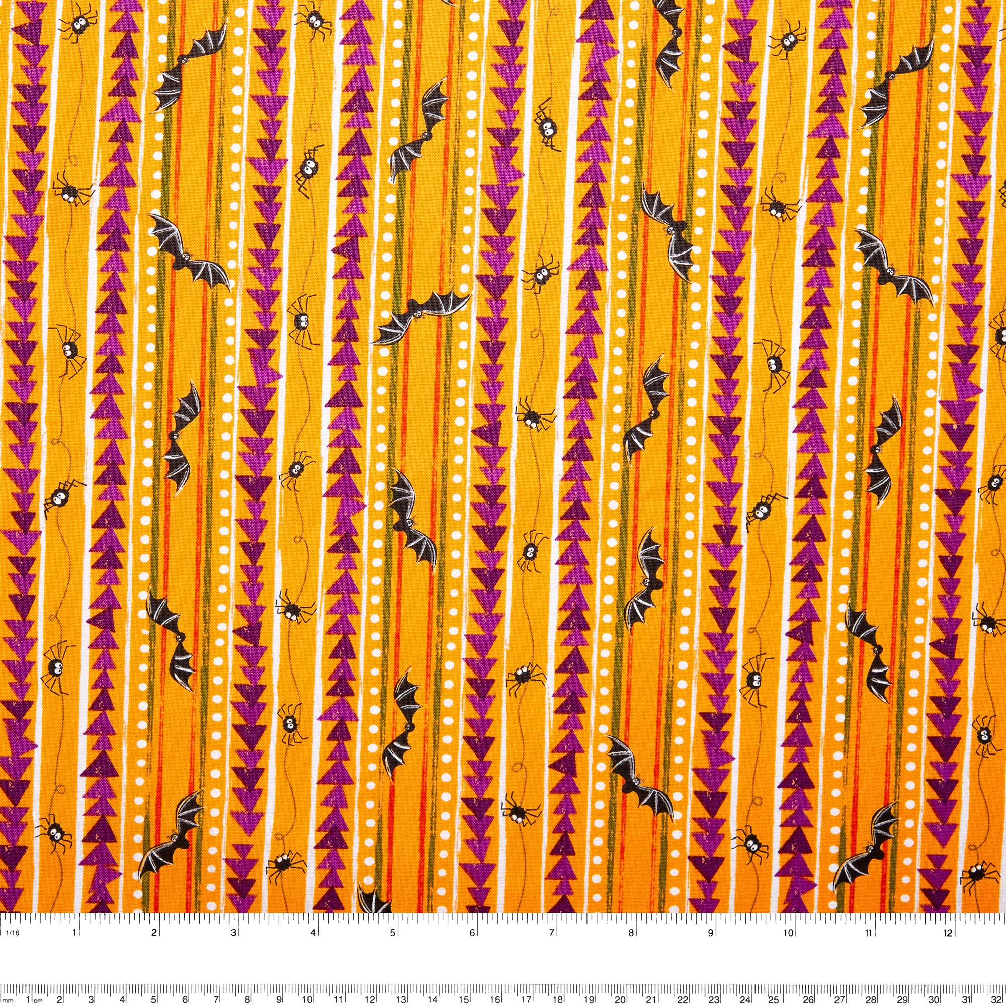 Printed cotton - SCAREDY CATS - Stripes / Spiders - Orange - Image 3