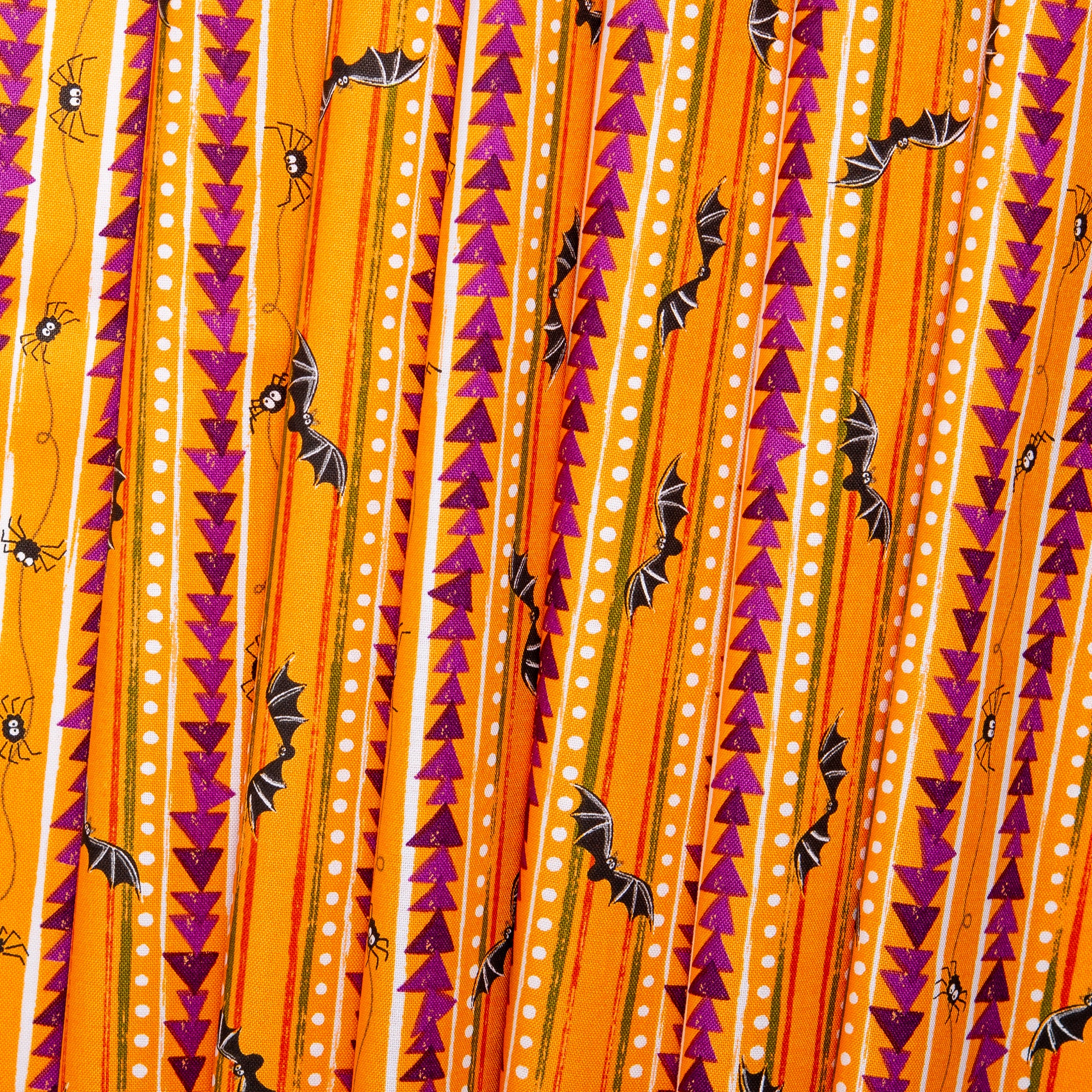 Printed cotton - SCAREDY CATS - Stripes / Spiders - Orange - Image 4