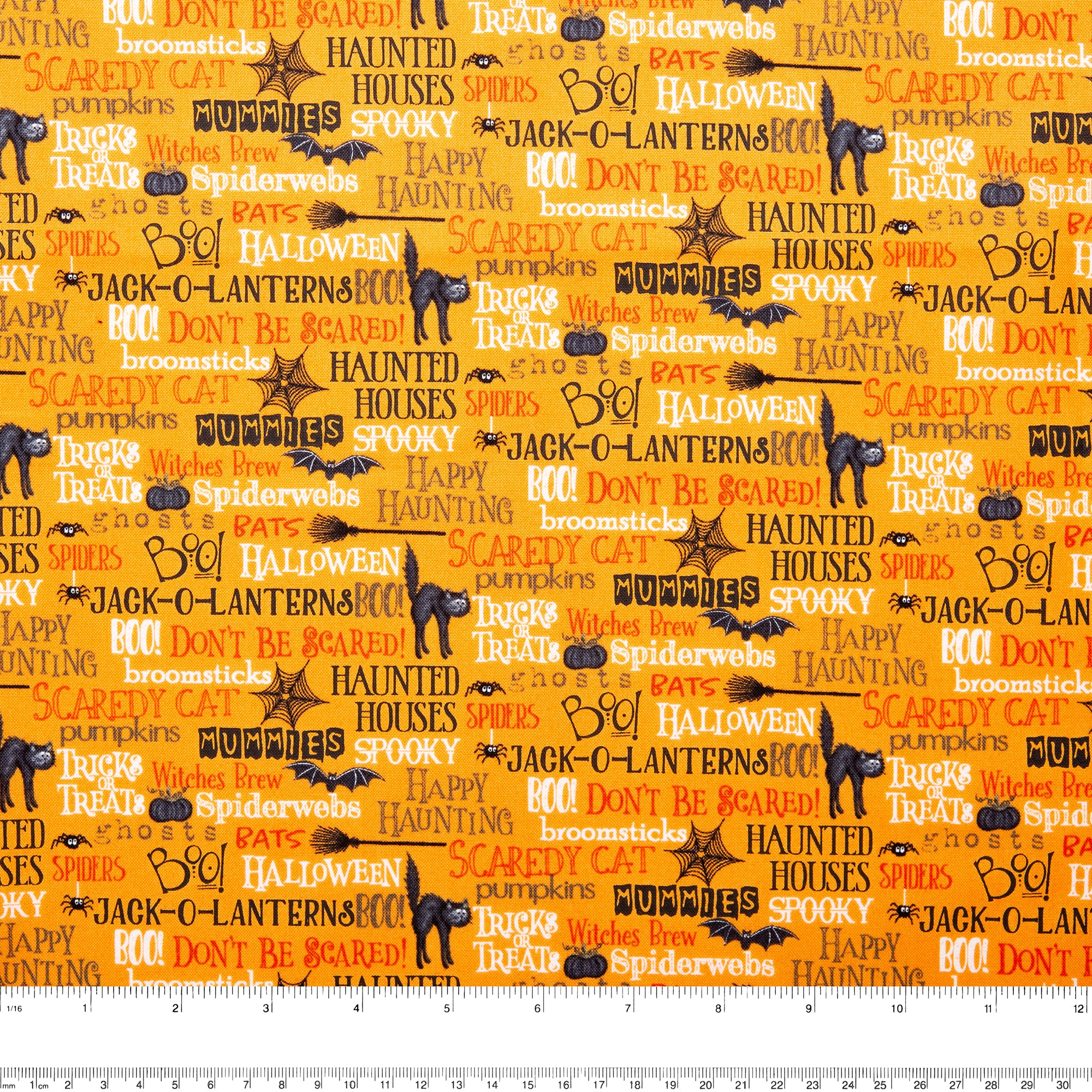 Printed cotton - SCAREDY CATS - Writing - Orange - Image 3