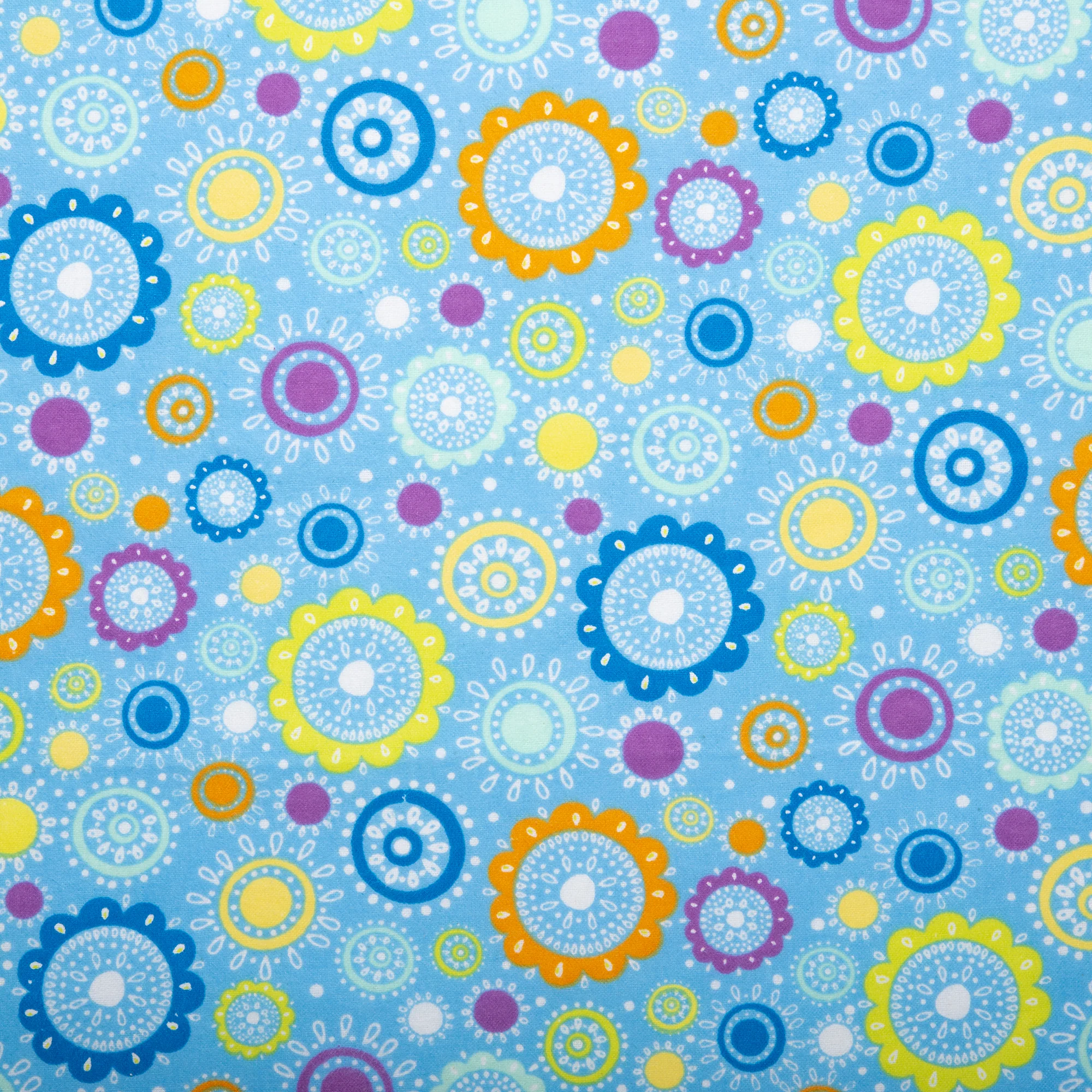 Printed Flannelette - CHARLIE - Circles flowers - Blue