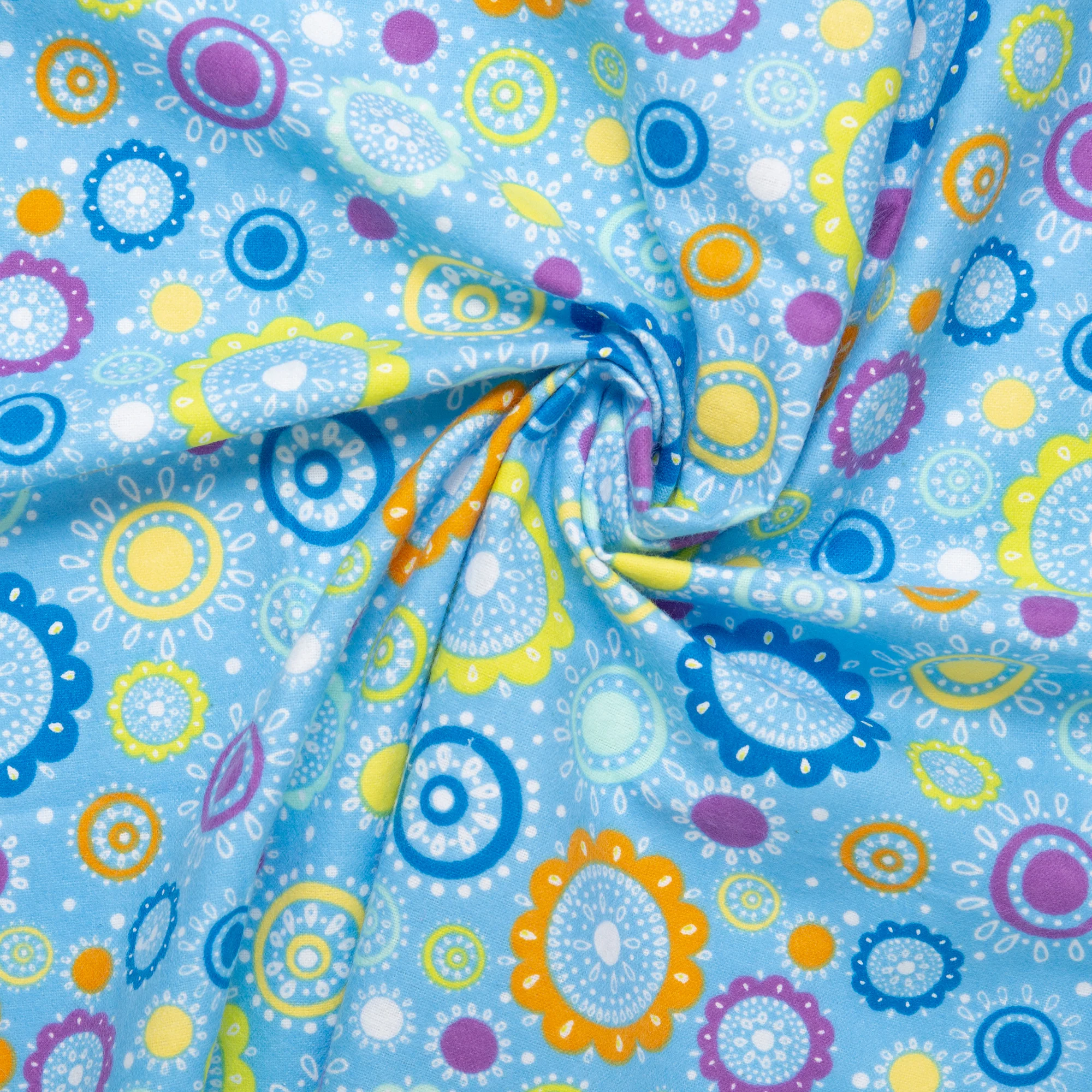 Printed Flannelette - CHARLIE - Circles flowers - Blue - Image 2