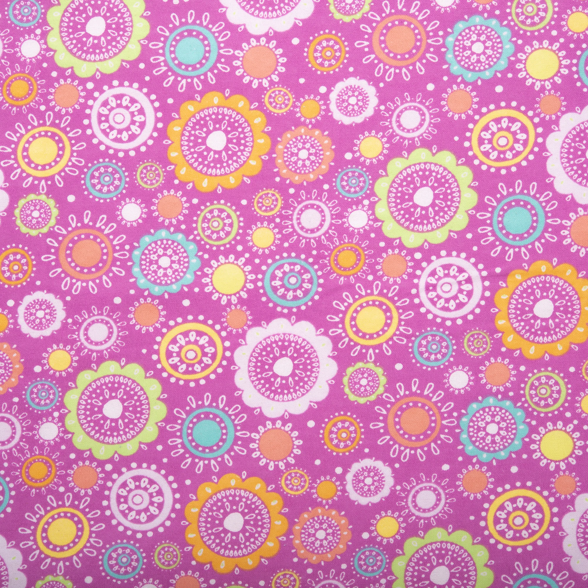 Printed Flannelette - CHARLIE - Circles flowers - Pink