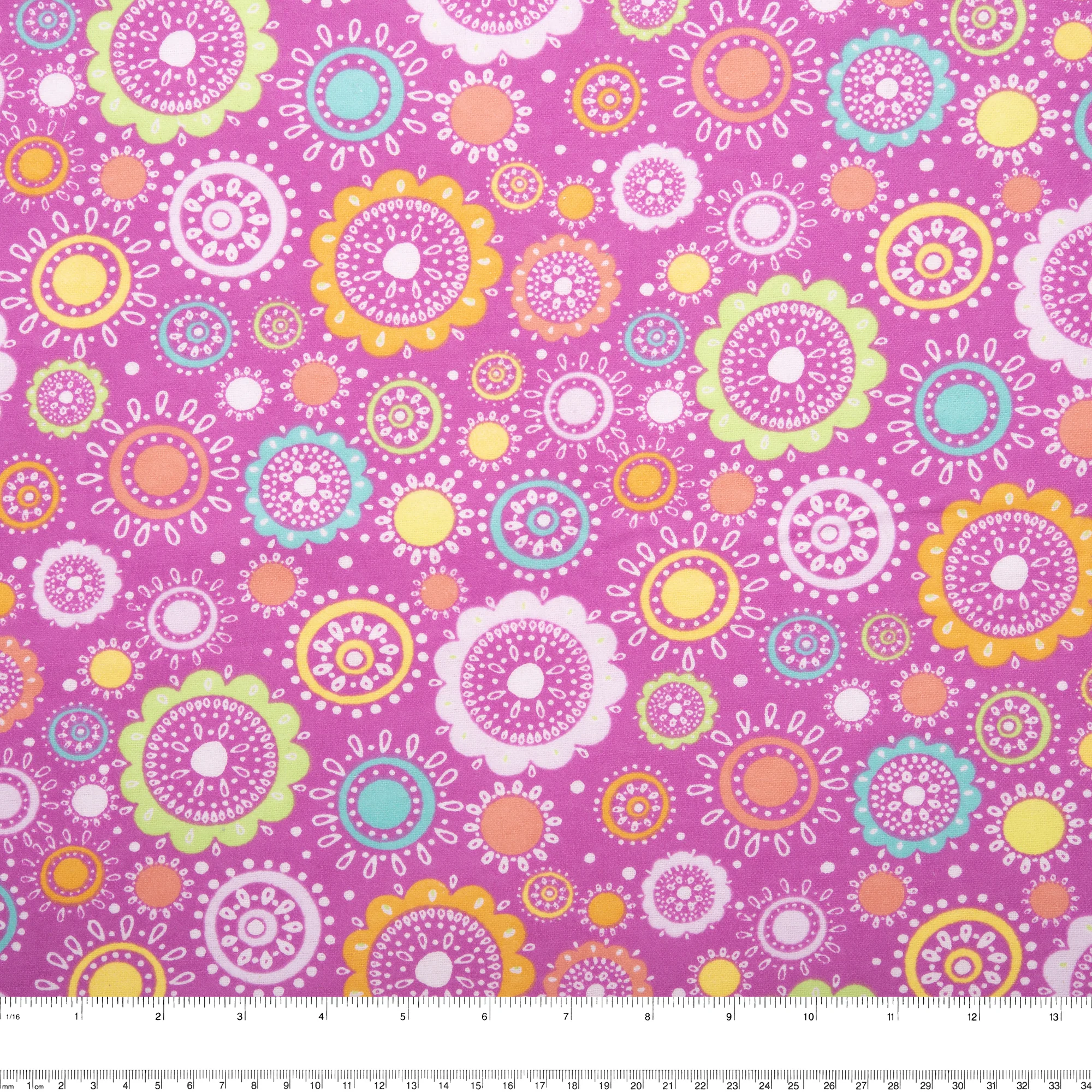 Printed Flannelette - CHARLIE - Circles flowers - Pink - Image 3