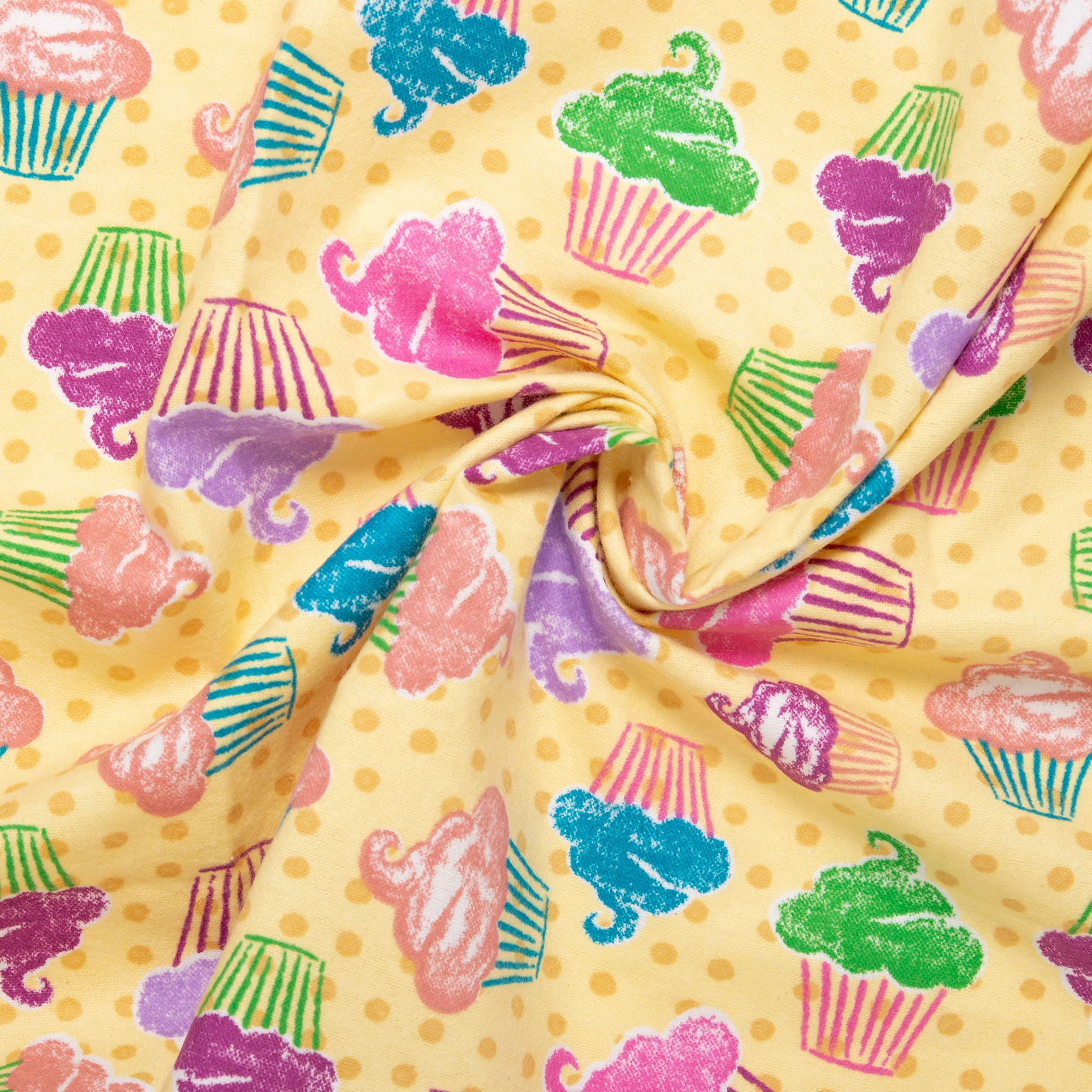 Printed Flannelette - CHARLIE - Cupcake dots - Yellow - Image 2