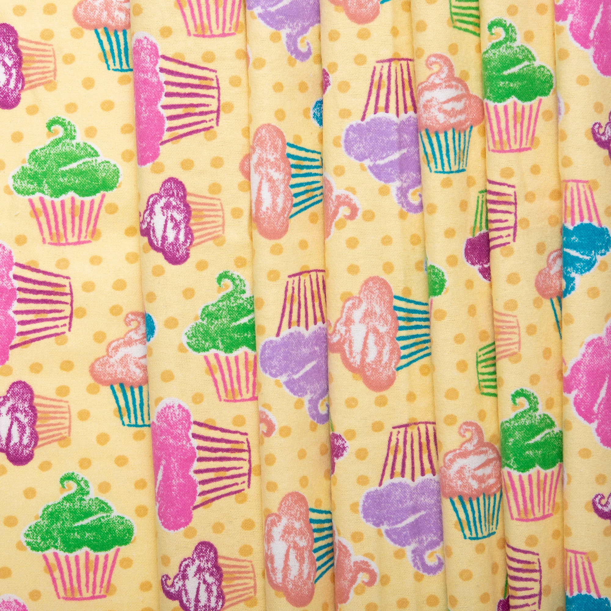 Printed Flannelette - CHARLIE - Cupcake dots - Yellow - Image 4
