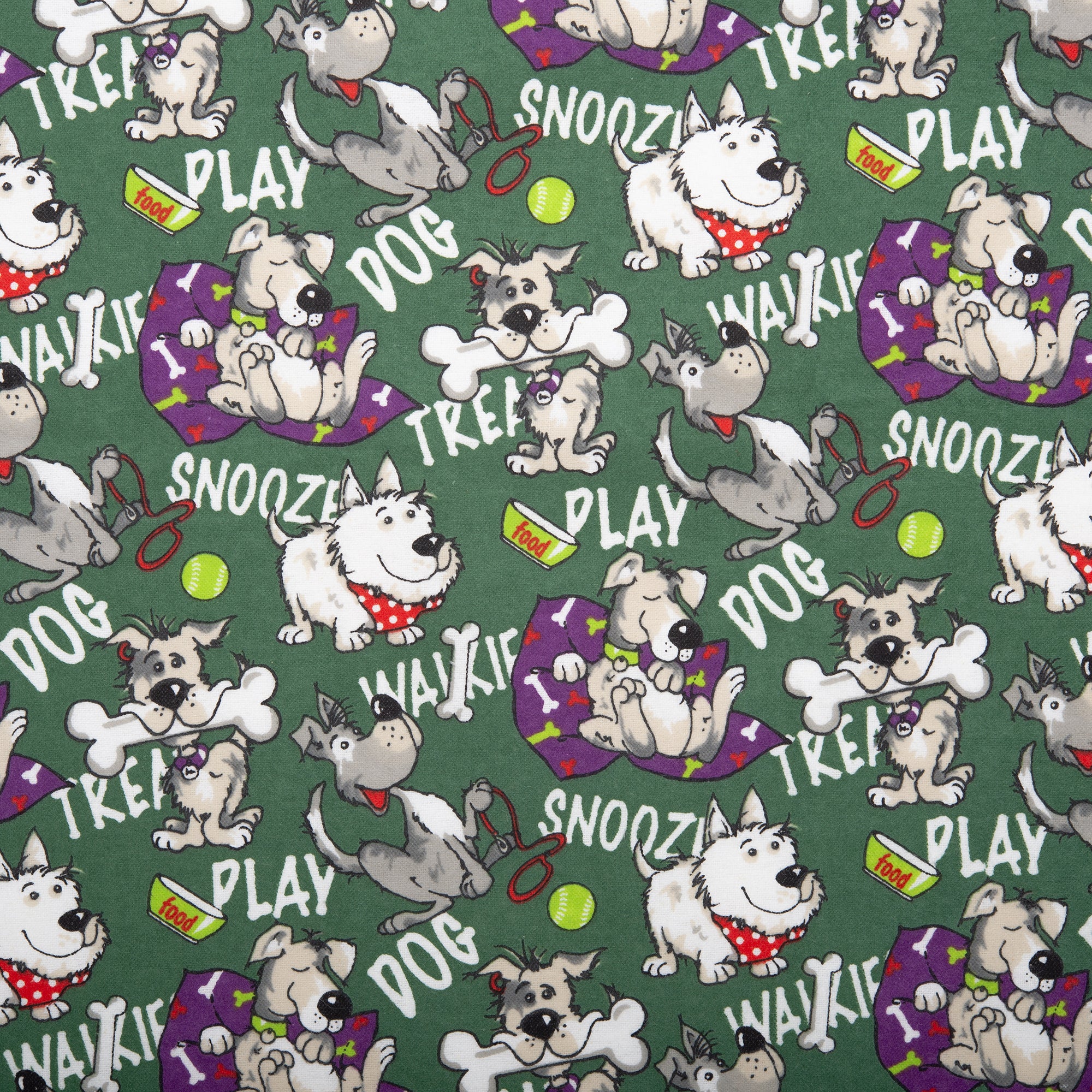 Printed Flannelette - CHARLIE - Dog walk - Green