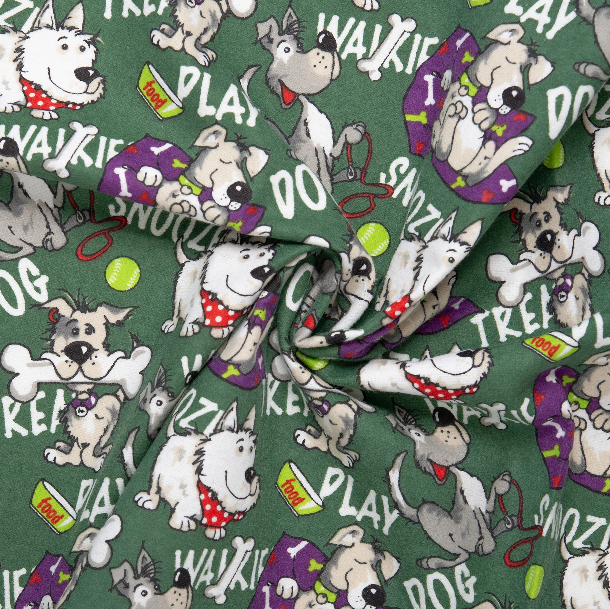 Printed Flannelette - CHARLIE - Dog walk - Green - Image 2