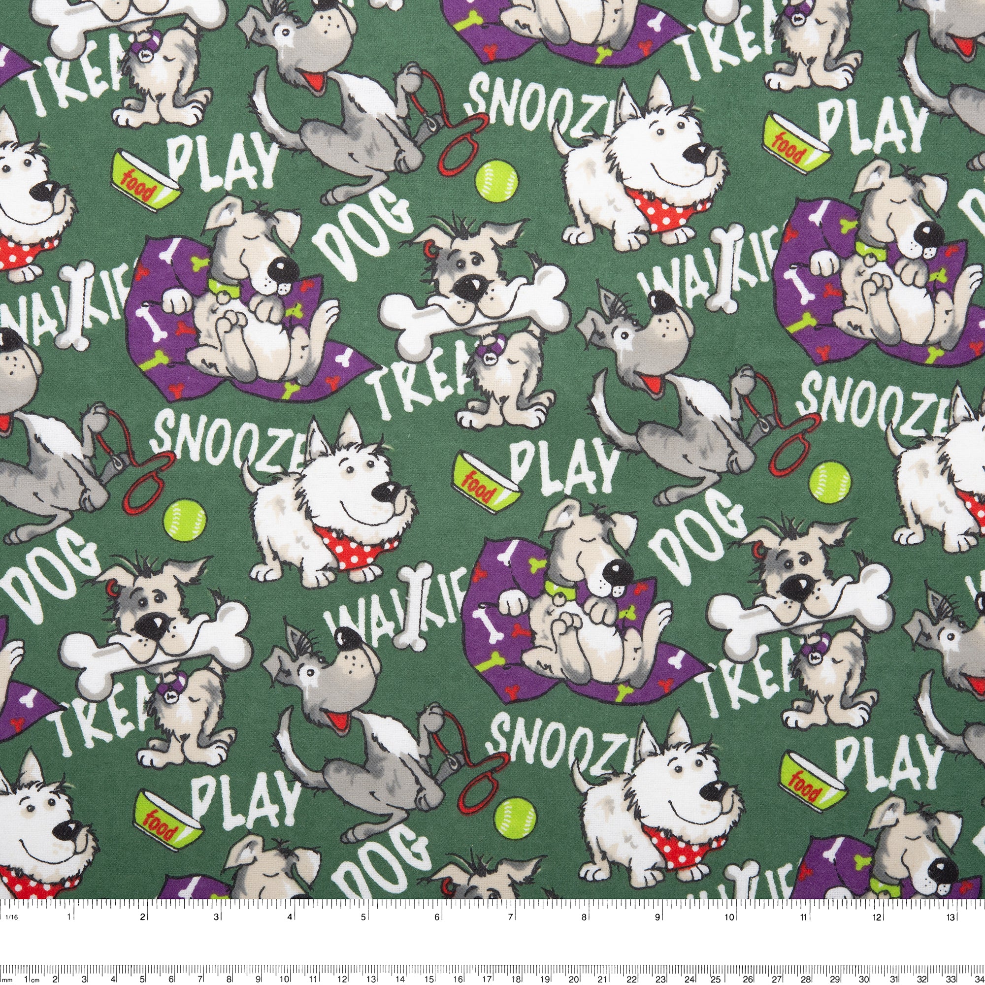 Printed Flannelette - CHARLIE - Dog walk - Green - Image 3