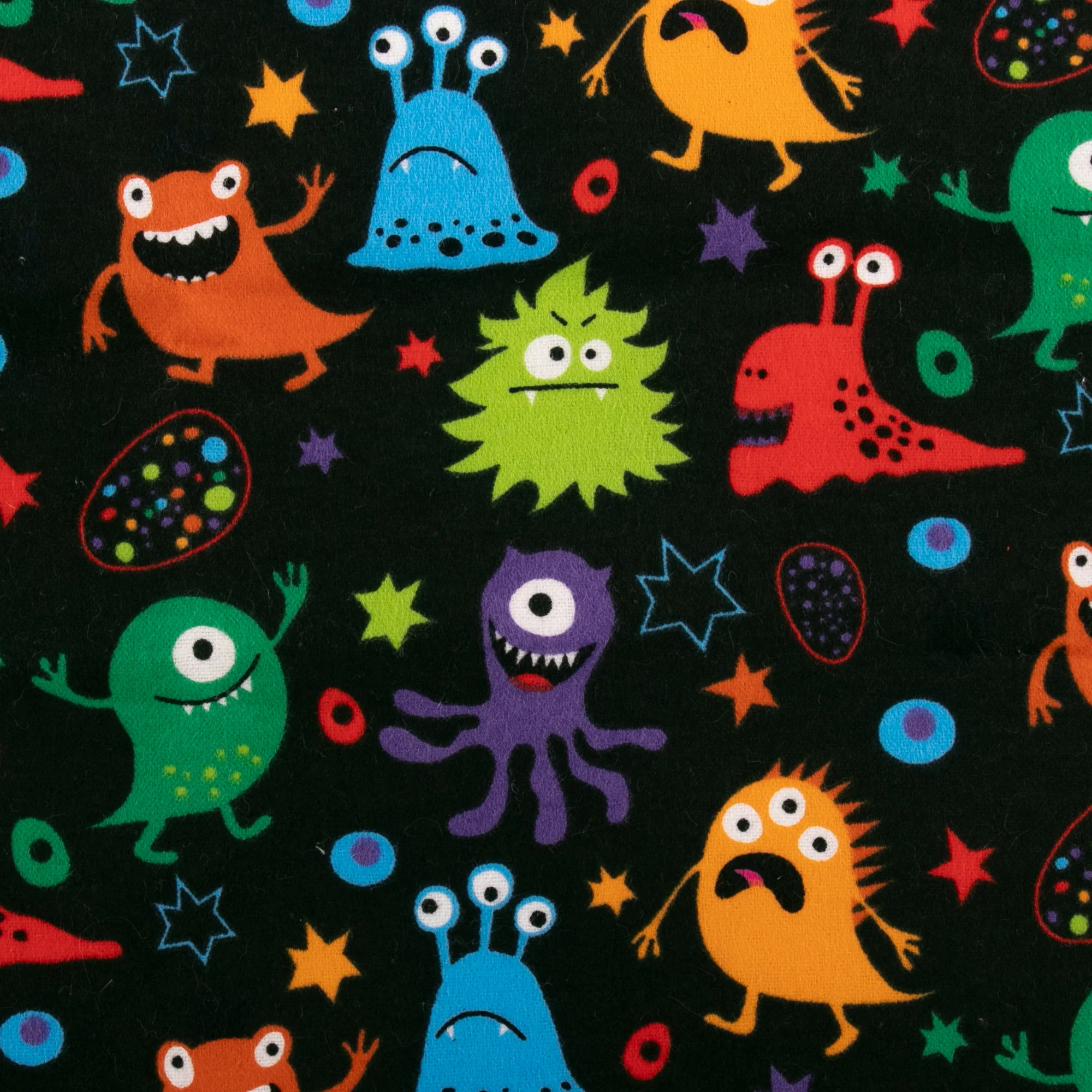Printed Flannelette - CHARLIE - Monster - Black