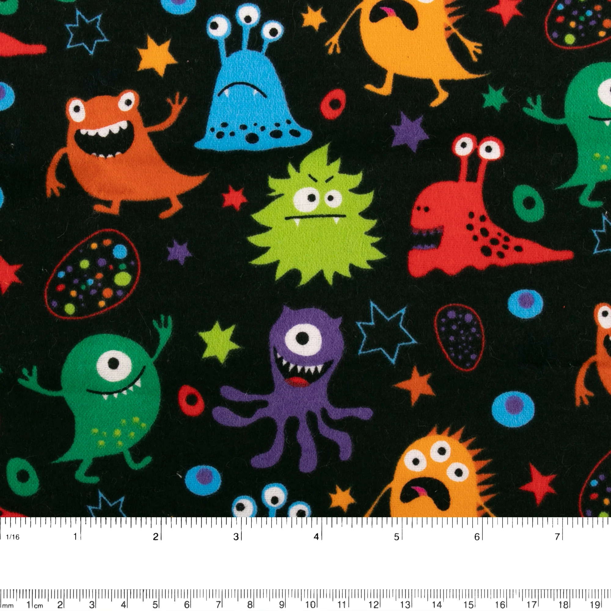Printed Flannelette - CHARLIE - Monster - Black - Image 2