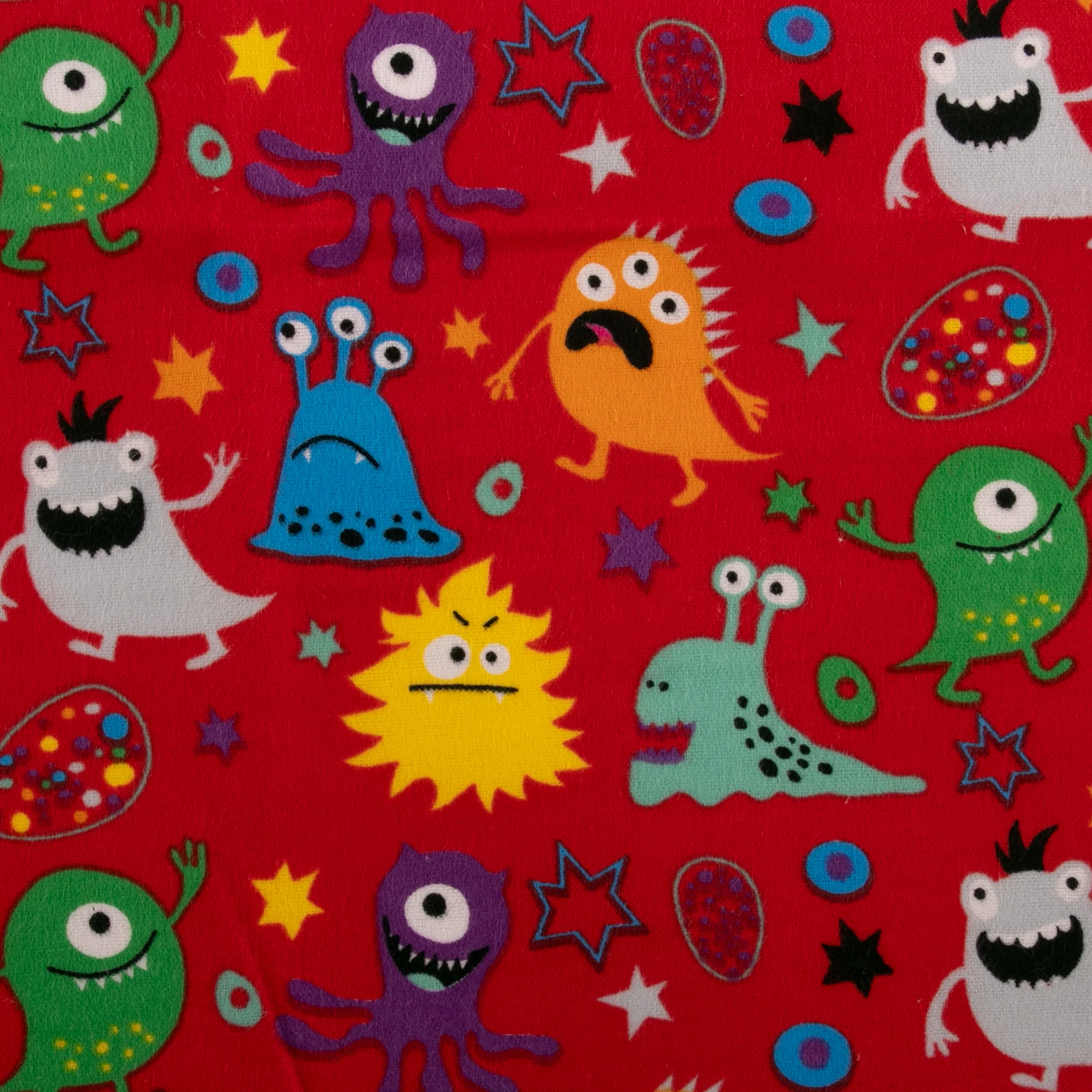 Printed Flannelette - CHARLIE - Monster - Red