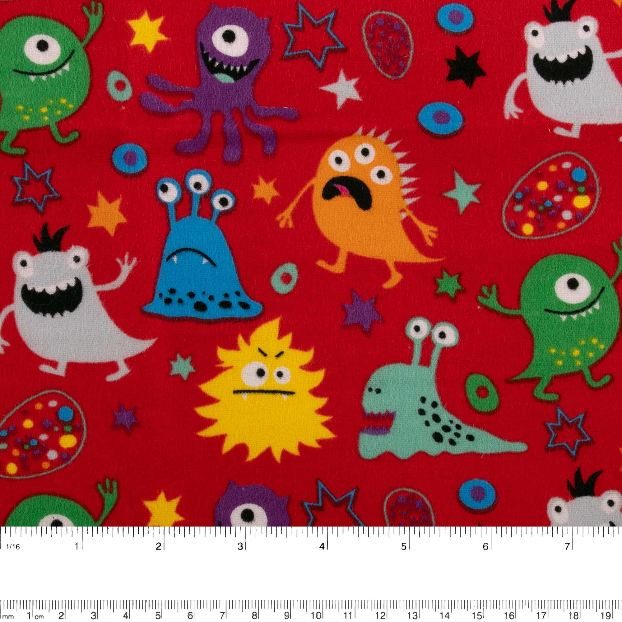 Printed Flannelette - CHARLIE - Monster - Red - Image 2