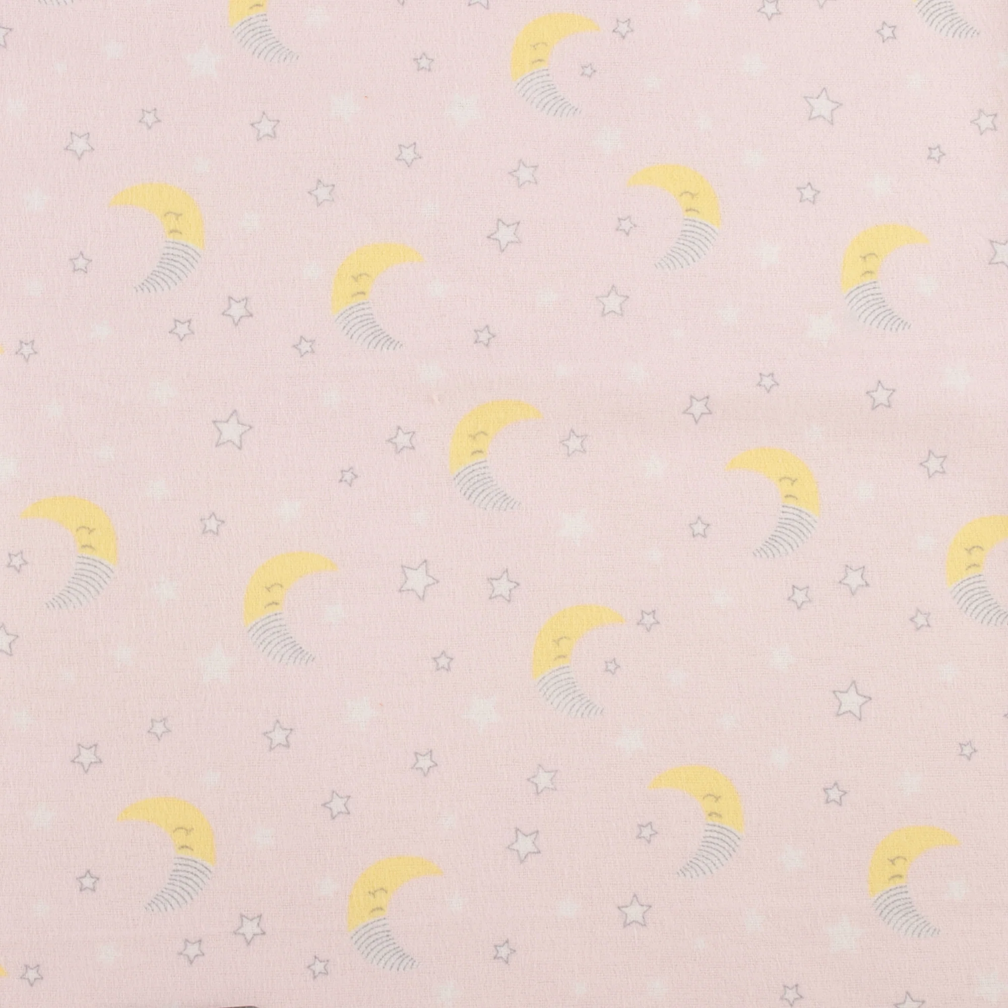 Printed Flannelette - CHARLIE - Moon / Star - Pink