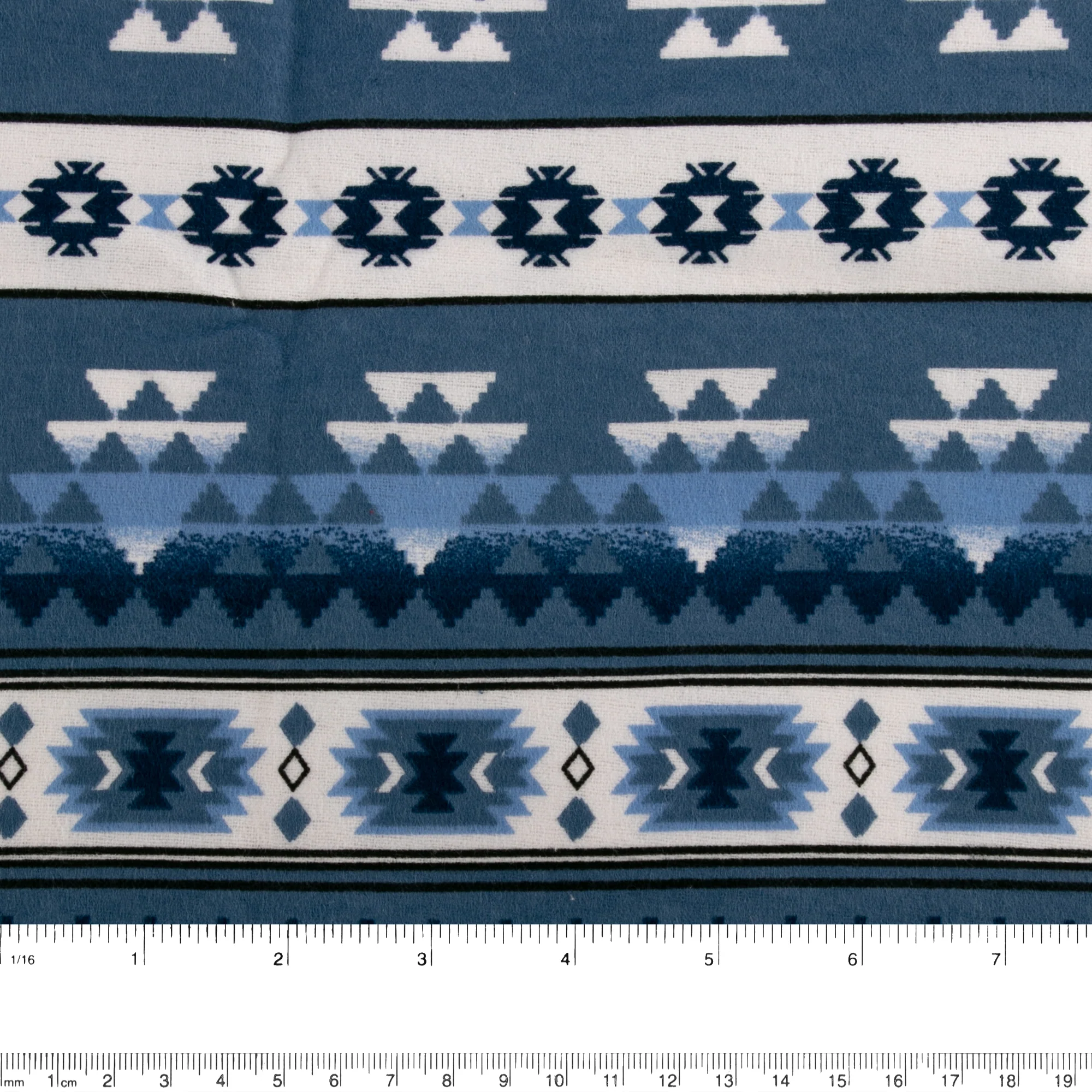 Printed Flannelette - CHARLIE - Navajo stripe - Blue - Image 2