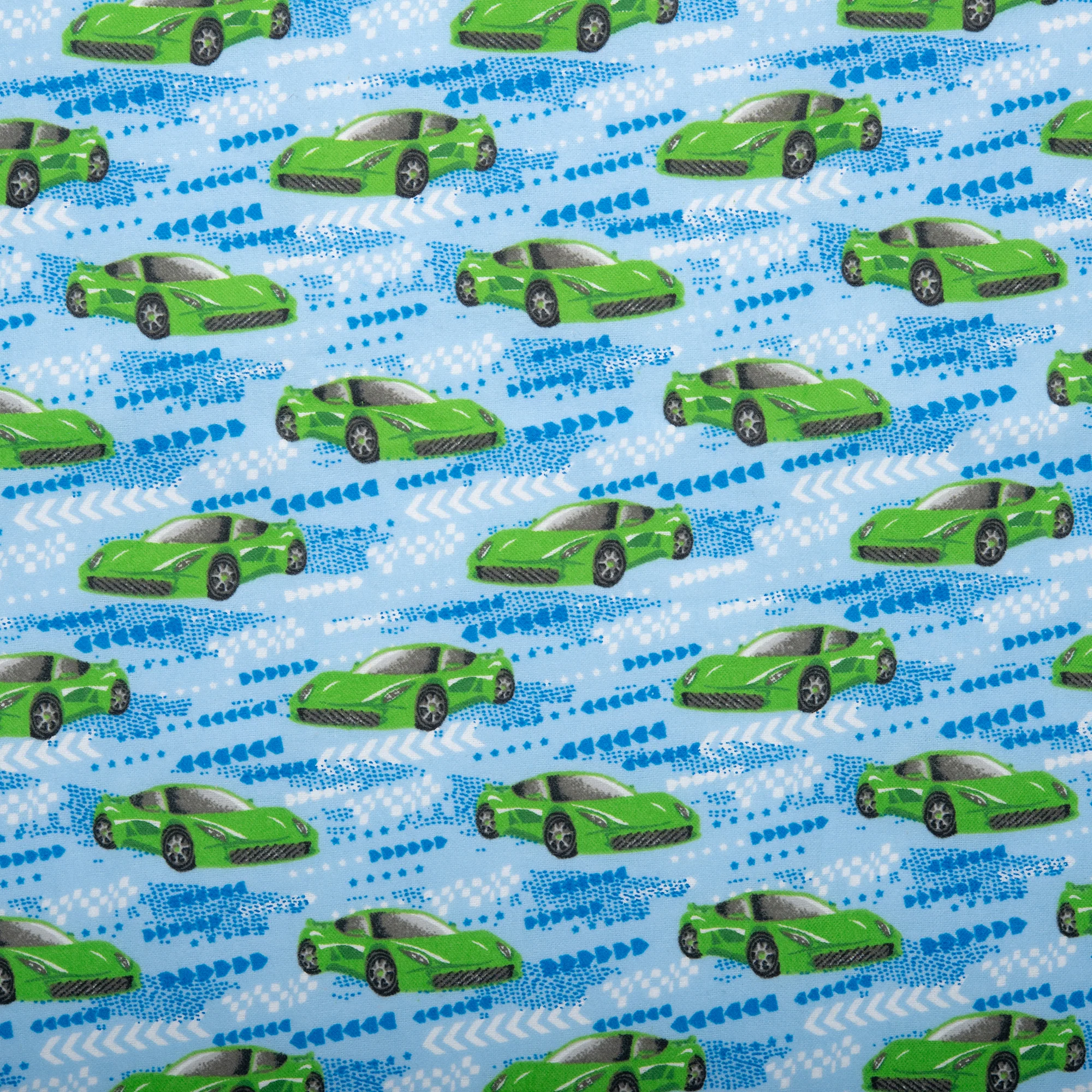 Printed Flannelette - CHARLIE - Racing cars - Blue