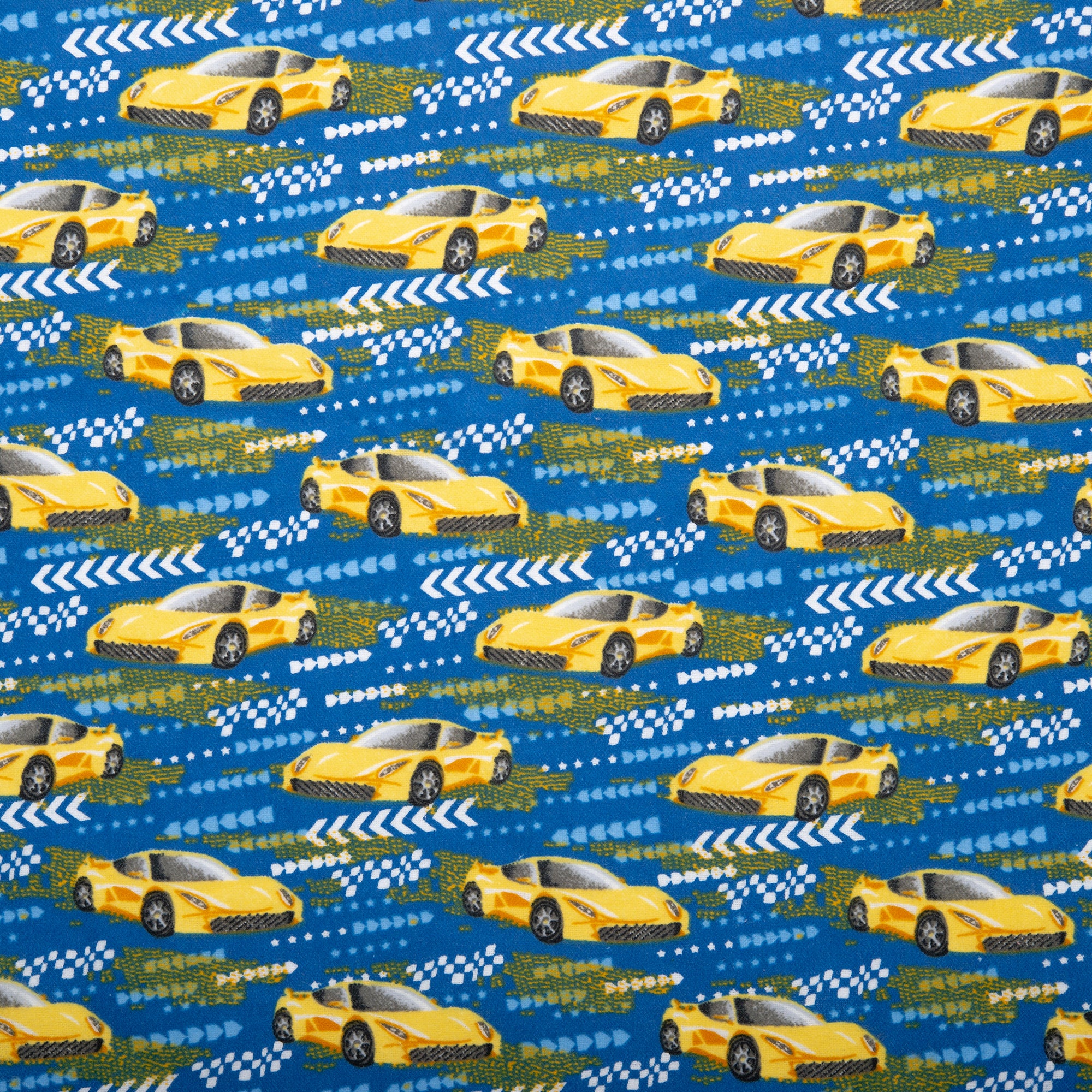 Printed Flannelette - CHARLIE - Racing cars - Royal